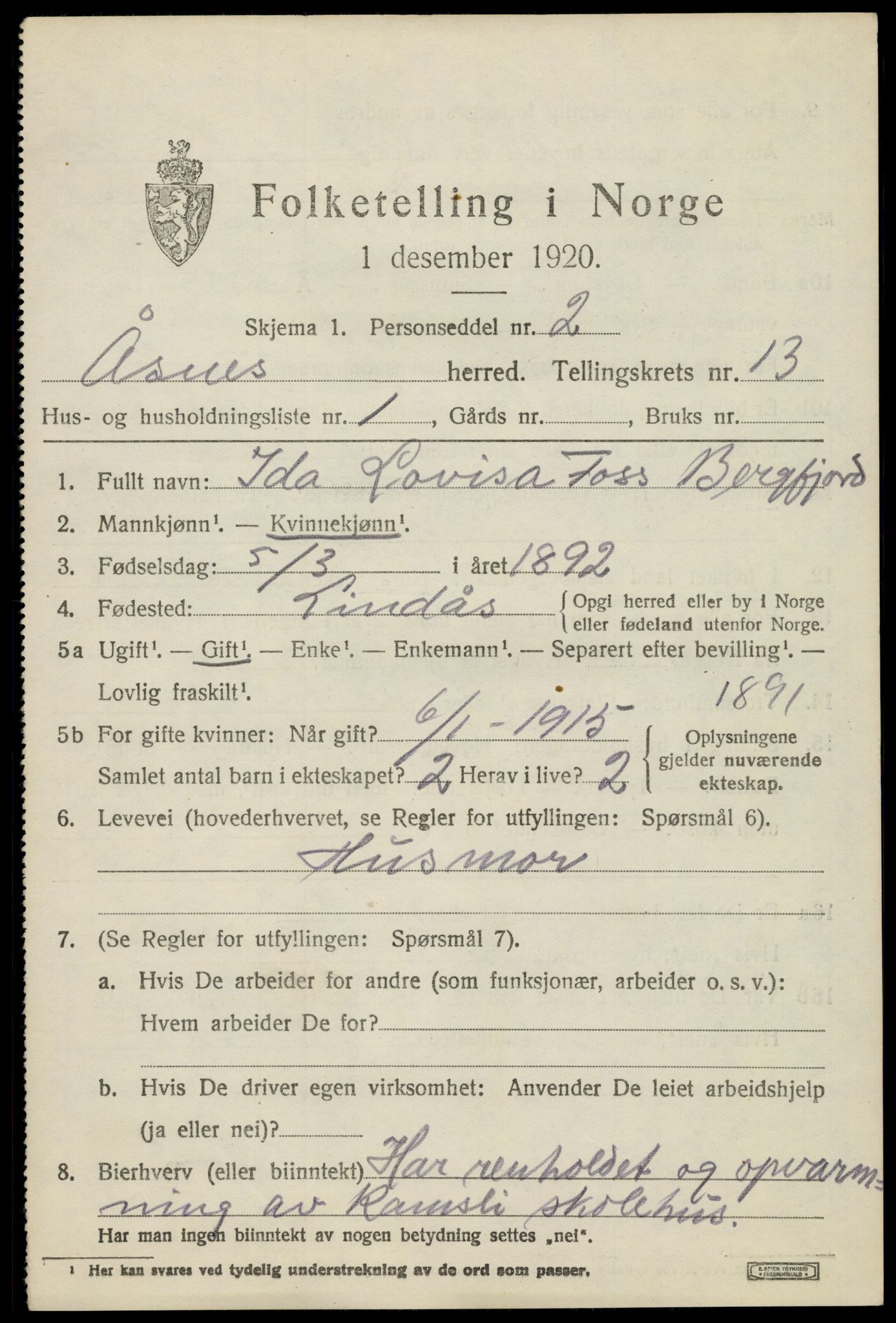 SAH, 1920 census for Åsnes, 1920, p. 12666