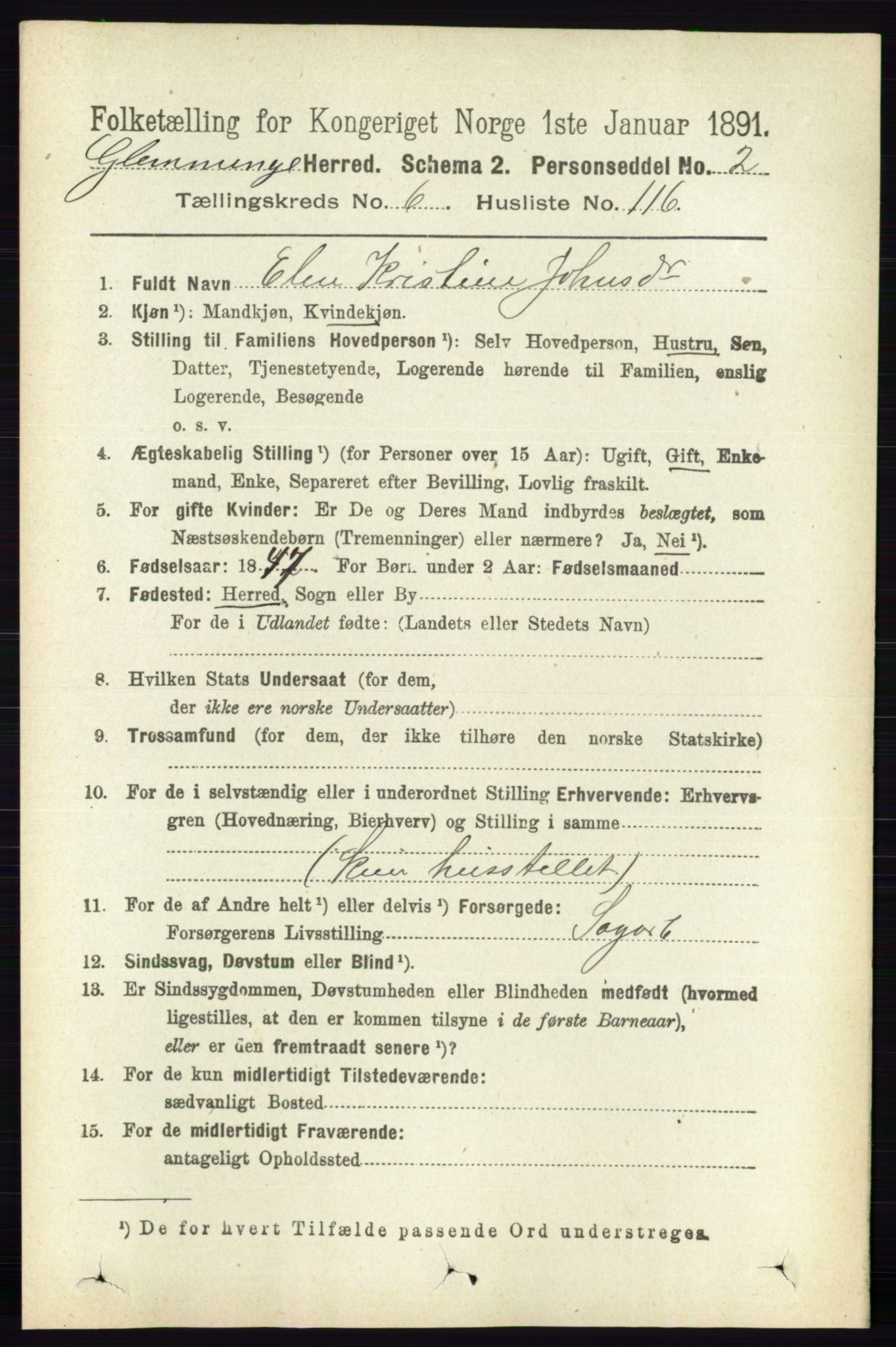 RA, 1891 census for 0132 Glemmen, 1891, p. 8516