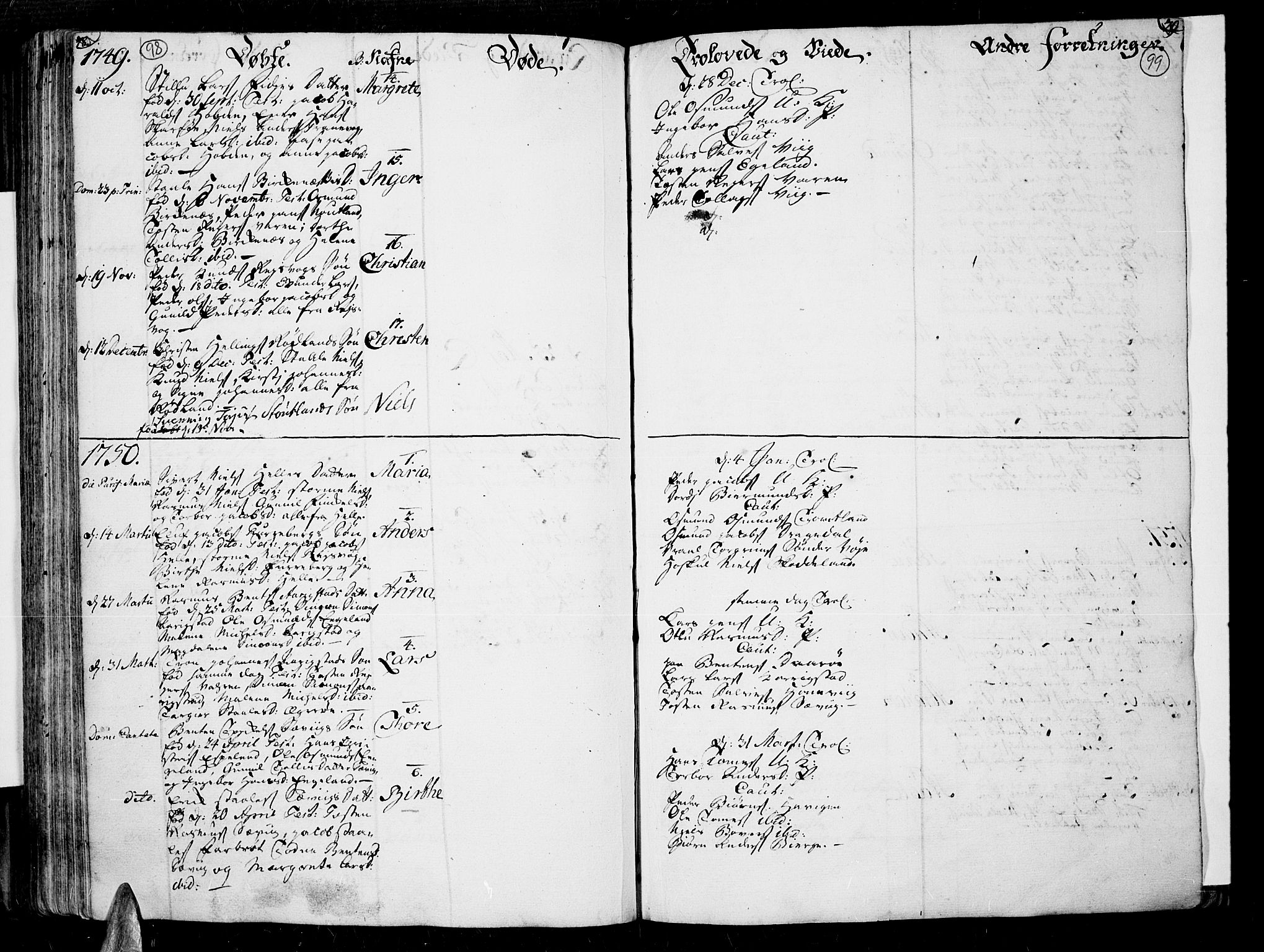 Lista sokneprestkontor, SAK/1111-0027/F/Fa/L0002: Parish register (official) no. A 2 /3, 1726-1751, p. 98-99