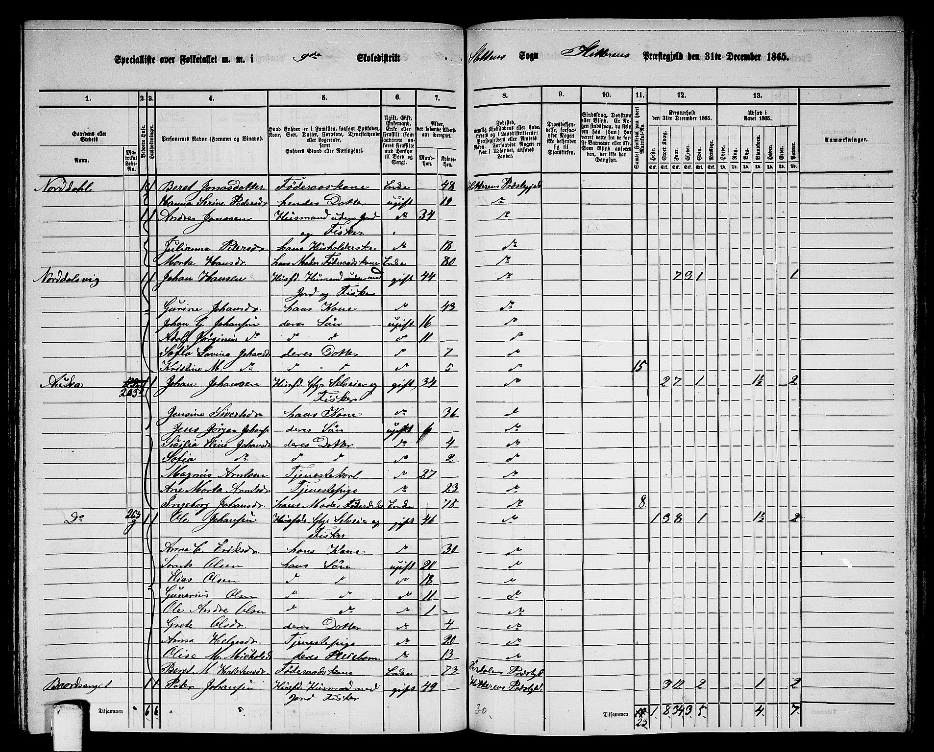 RA, 1865 census for Hitra, 1865, p. 233