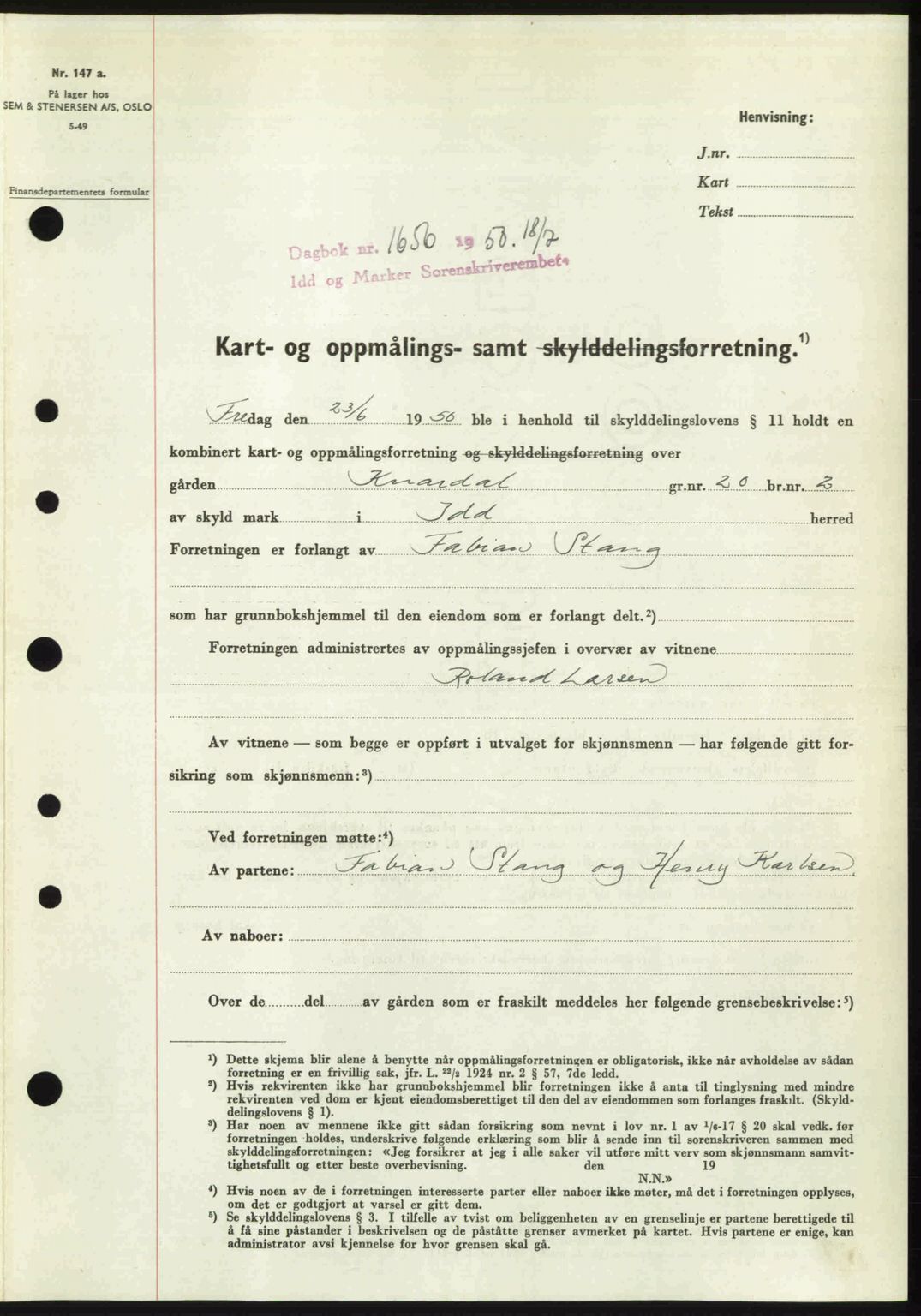 Idd og Marker sorenskriveri, AV/SAO-A-10283/G/Gb/Gbb/L0015: Mortgage book no. A15, 1950-1950, Diary no: : 1656/1950