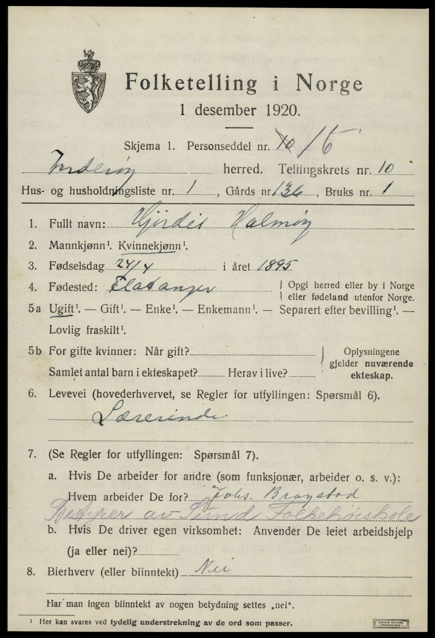 SAT, 1920 census for Inderøy, 1920, p. 6649