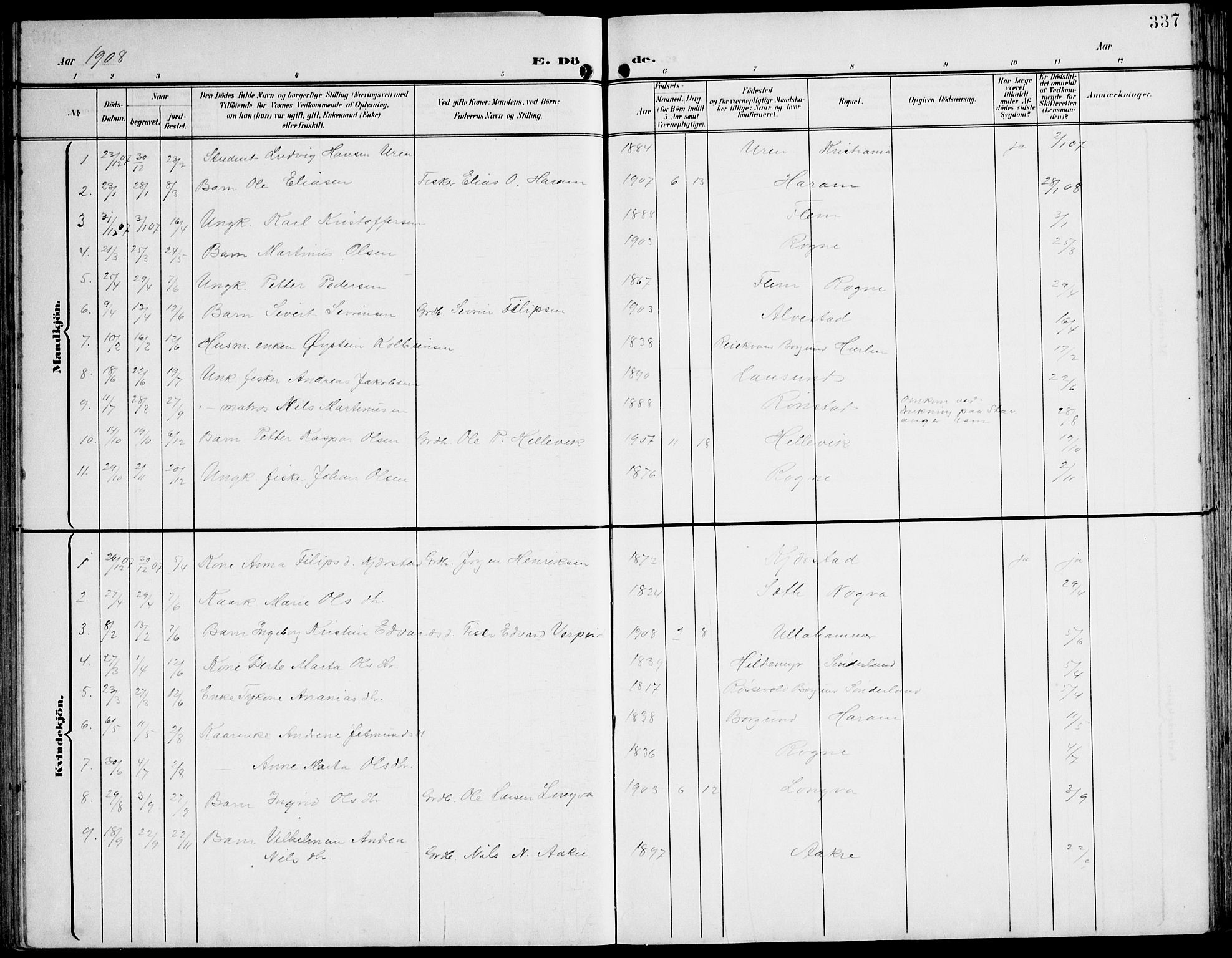 Ministerialprotokoller, klokkerbøker og fødselsregistre - Møre og Romsdal, AV/SAT-A-1454/536/L0511: Parish register (copy) no. 536C06, 1899-1944, p. 337