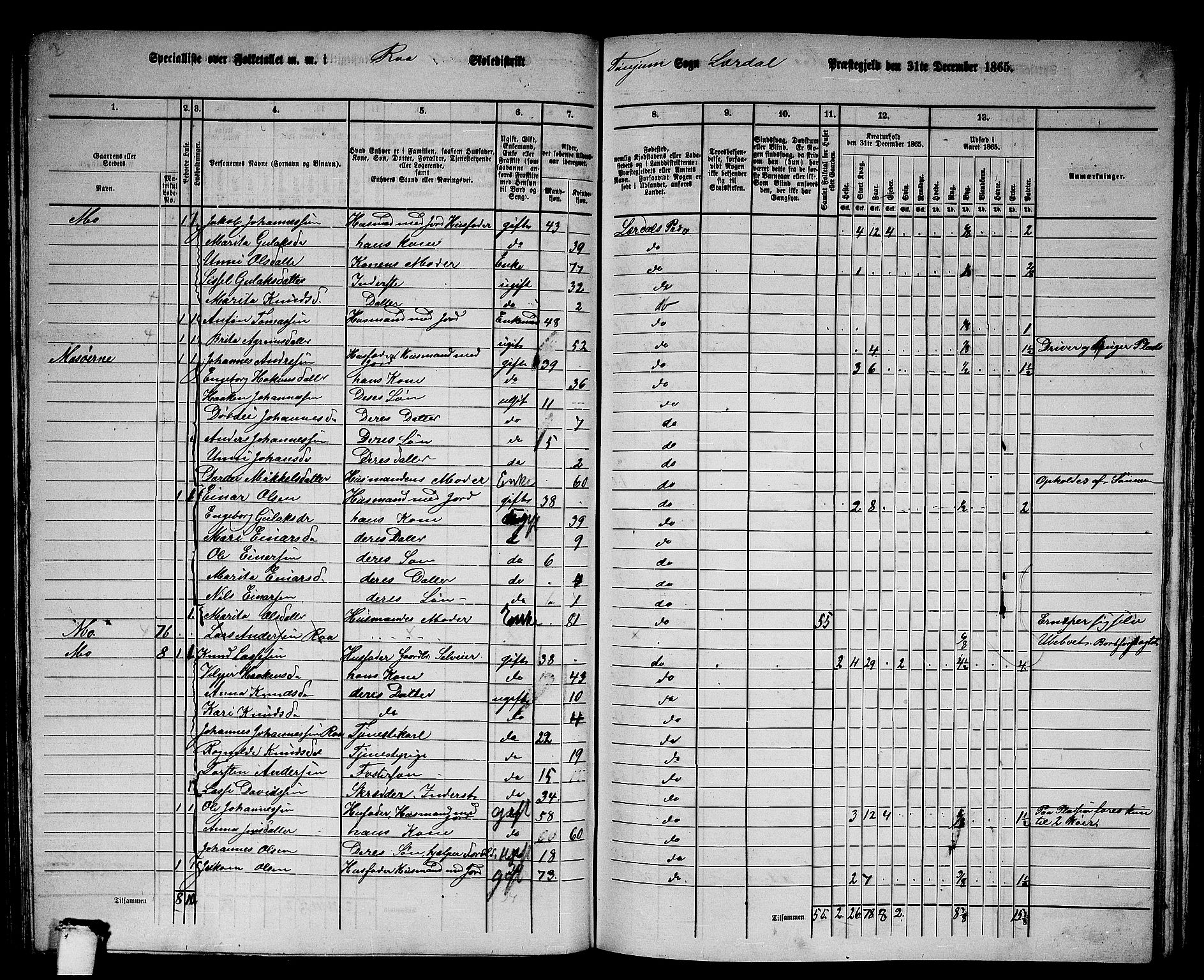 RA, 1865 census for Lærdal, 1865, p. 71