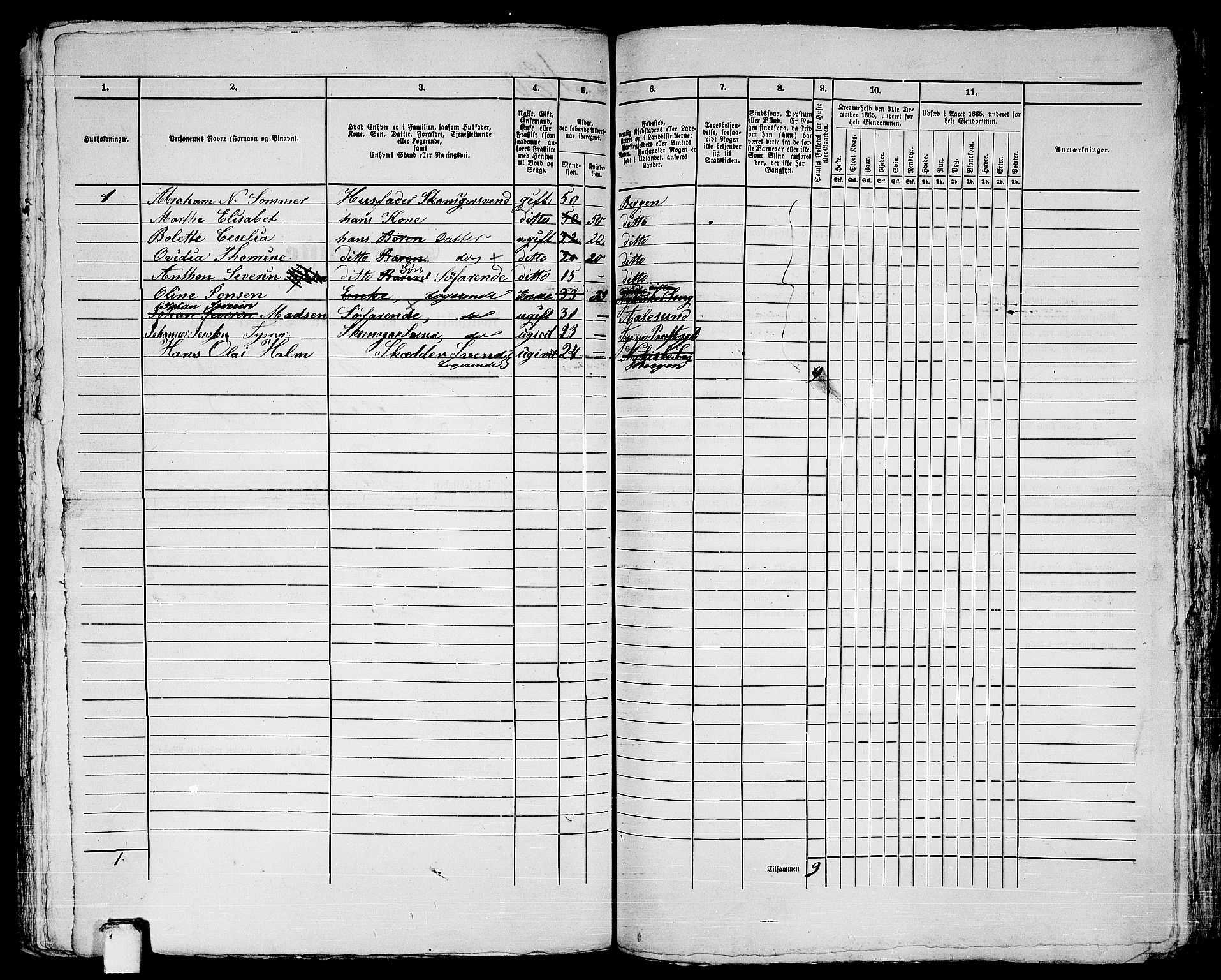 RA, 1865 census for Bergen, 1865, p. 917