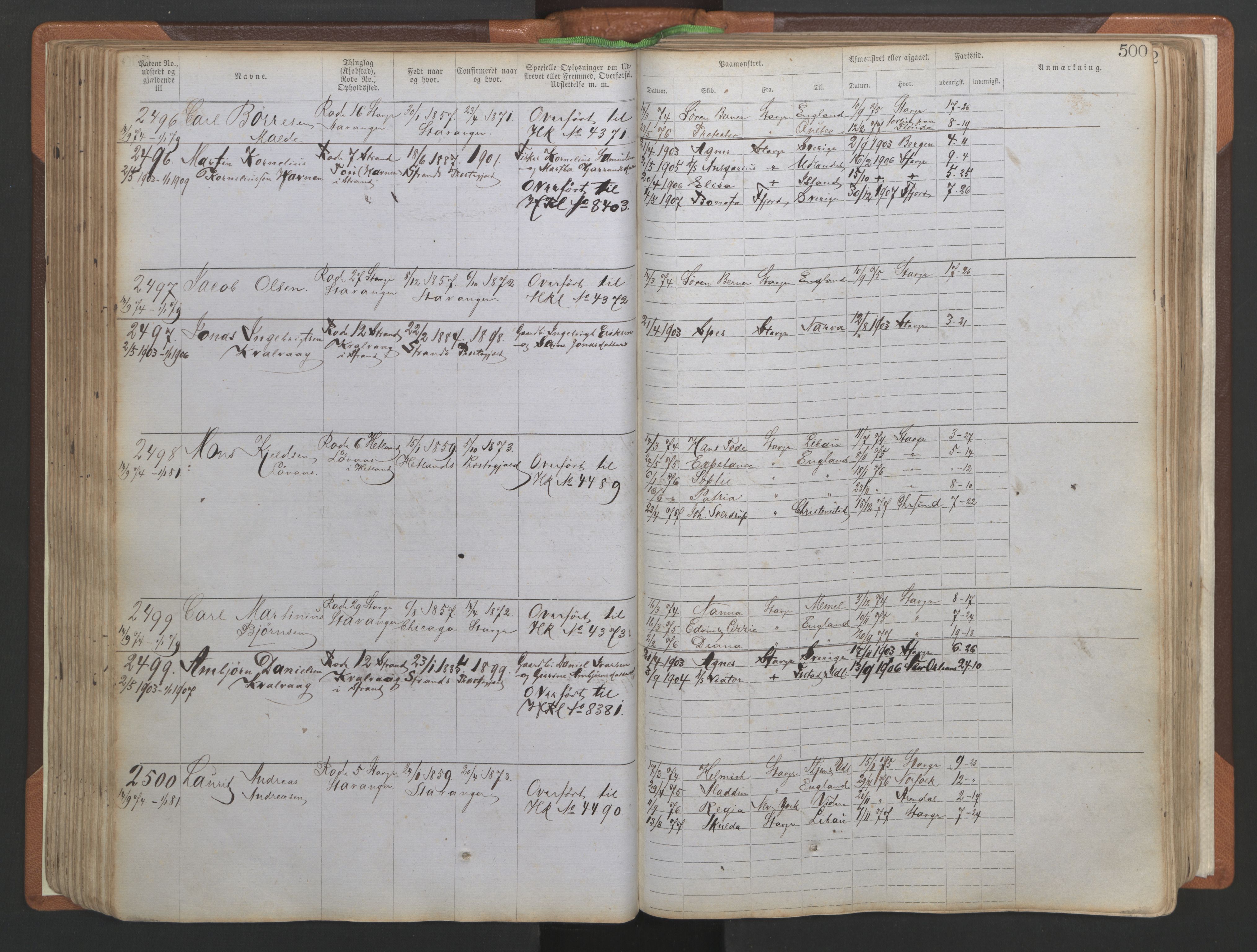 Stavanger sjømannskontor, AV/SAST-A-102006/F/Ff/L0005: Annotasjonsrulle No 1, patentnr. 1786-3585 (del 2), 1872-1900, p. 147