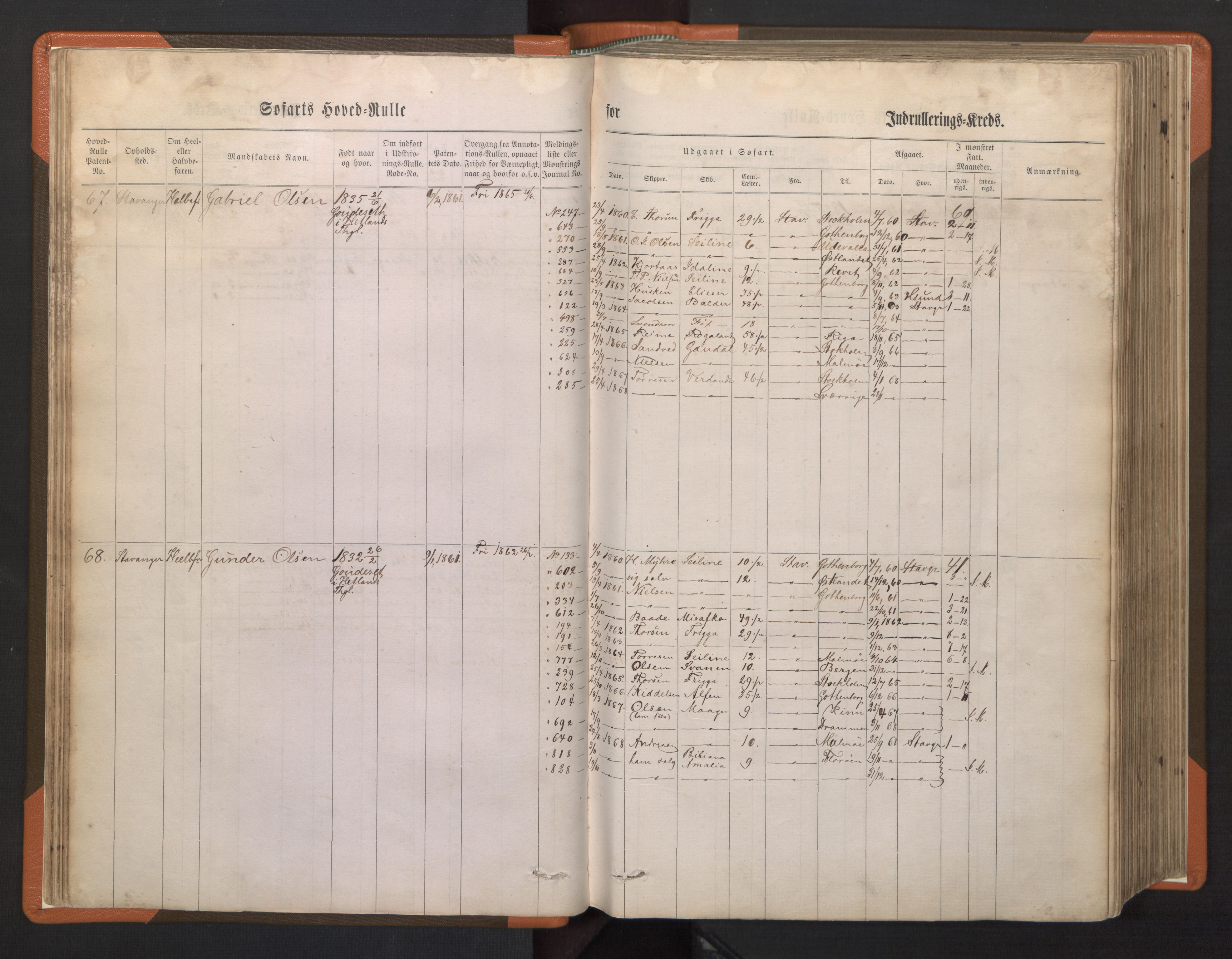 Stavanger sjømannskontor, AV/SAST-A-102006/F/Fb/Fbb/L0001: Sjøfartshovedrulle, patentnr. 1-720 (del 1), 1860-1863, p. 37