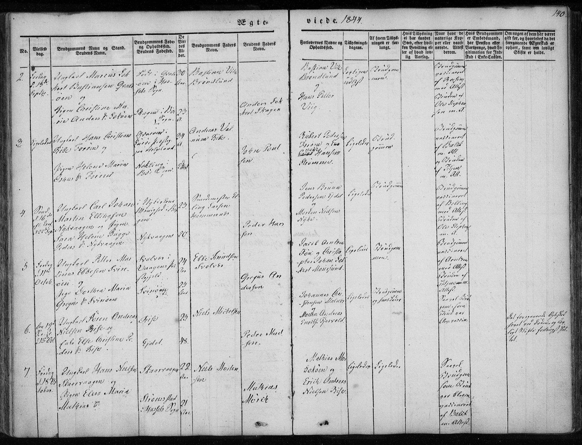 Ministerialprotokoller, klokkerbøker og fødselsregistre - Nordland, AV/SAT-A-1459/891/L1299: Parish register (official) no. 891A04, 1841-1856, p. 140