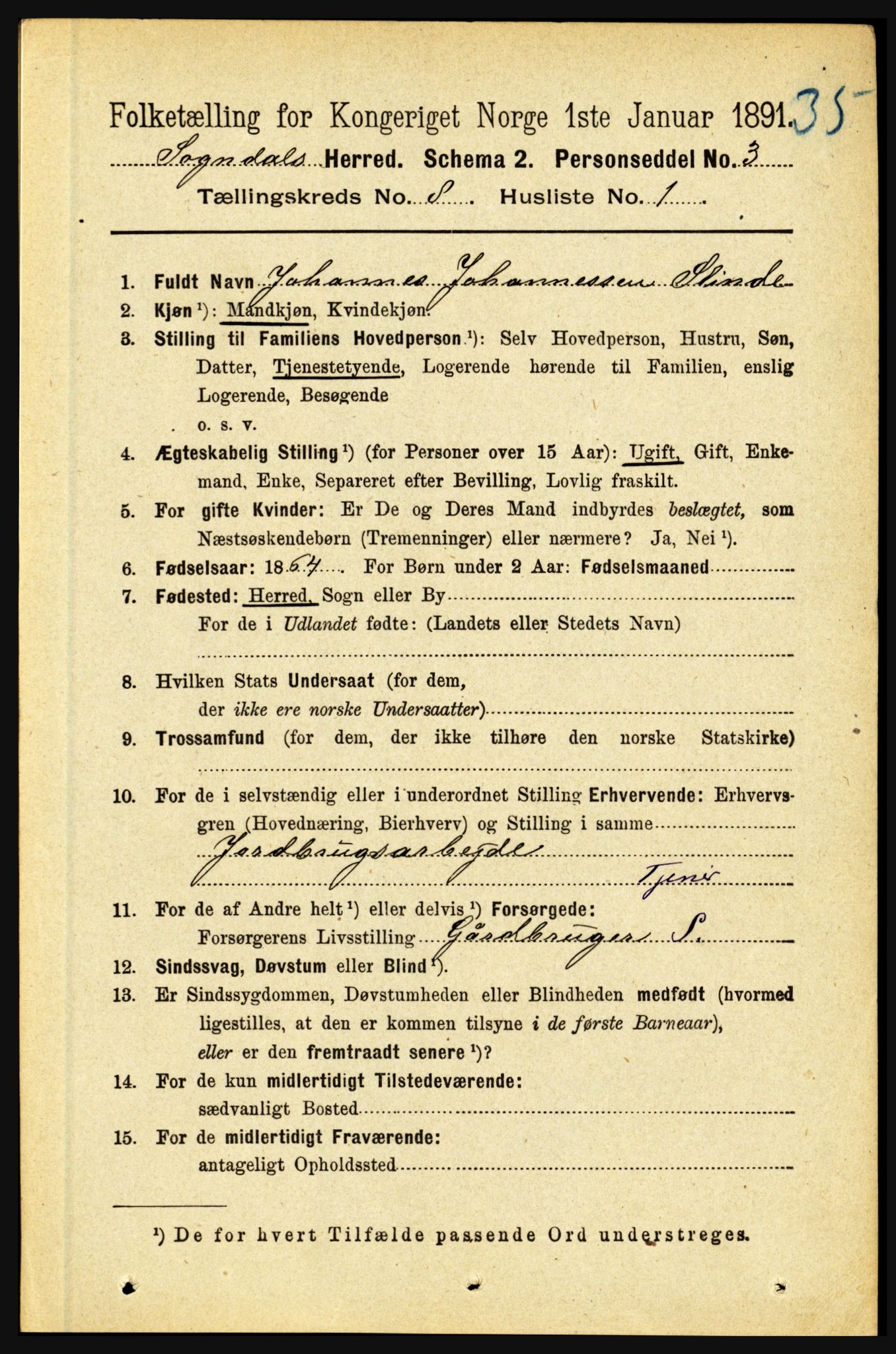 RA, 1891 census for 1420 Sogndal, 1891, p. 3309