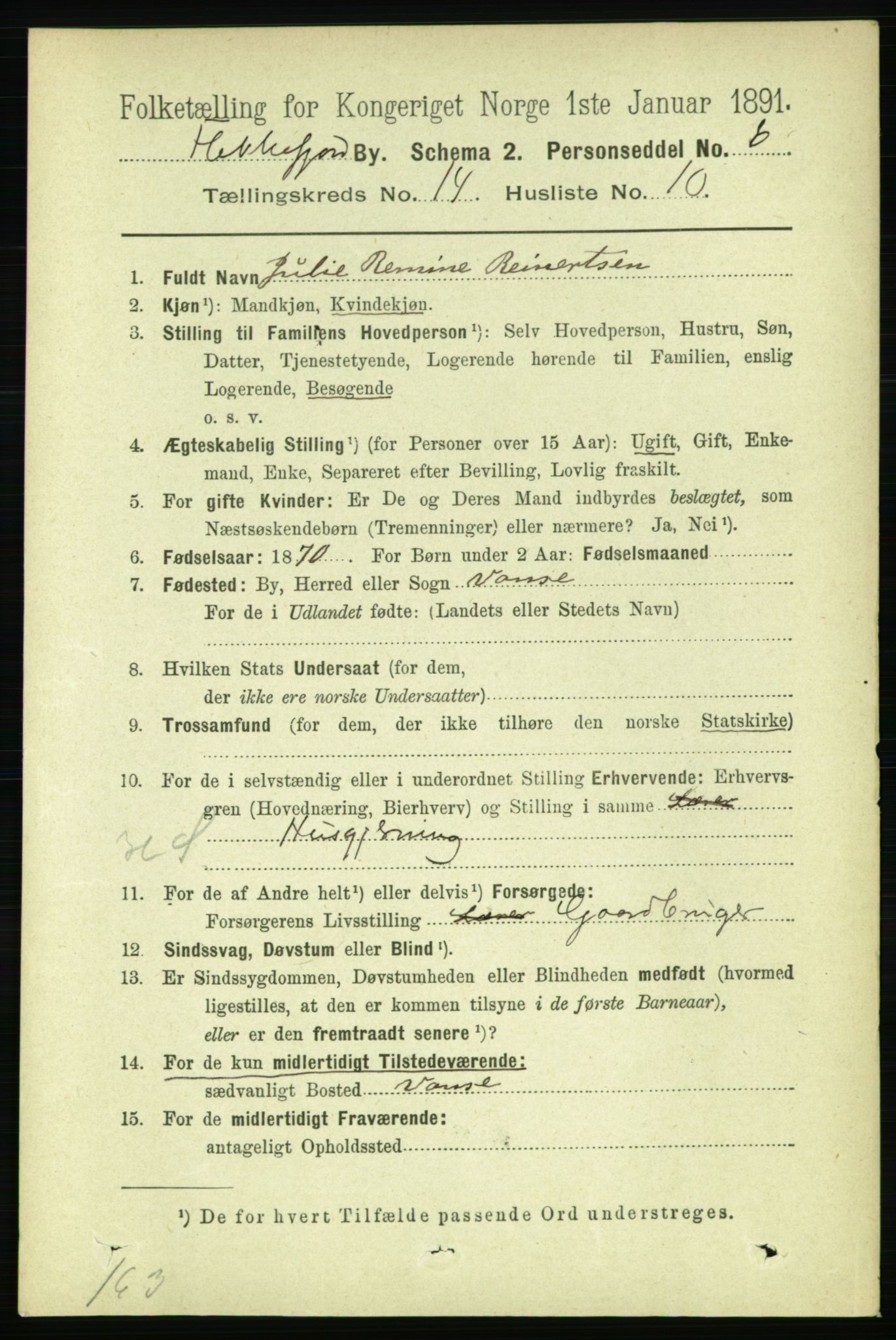 RA, 1891 census for 1004 Flekkefjord, 1891, p. 1936