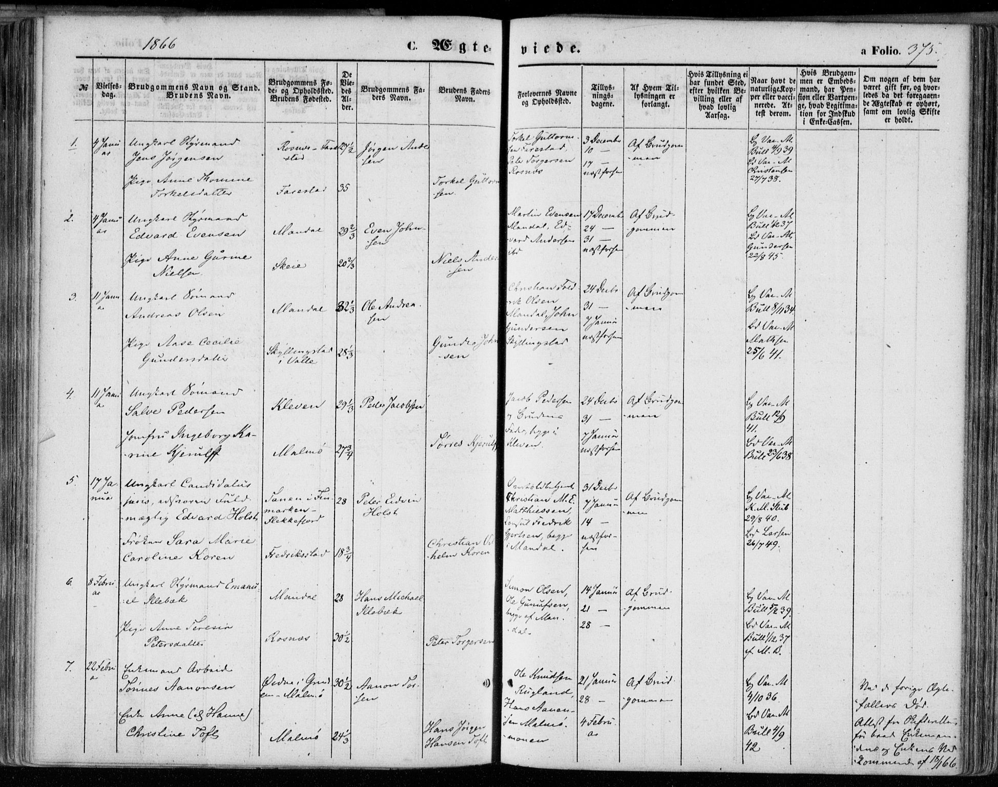 Mandal sokneprestkontor, SAK/1111-0030/F/Fa/Faa/L0014: Parish register (official) no. A 14, 1859-1872, p. 375