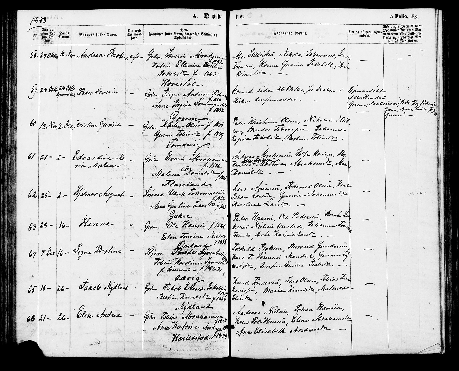 Sør-Audnedal sokneprestkontor, AV/SAK-1111-0039/F/Fa/Faa/L0003: Parish register (official) no. A 3, 1868-1883, p. 80