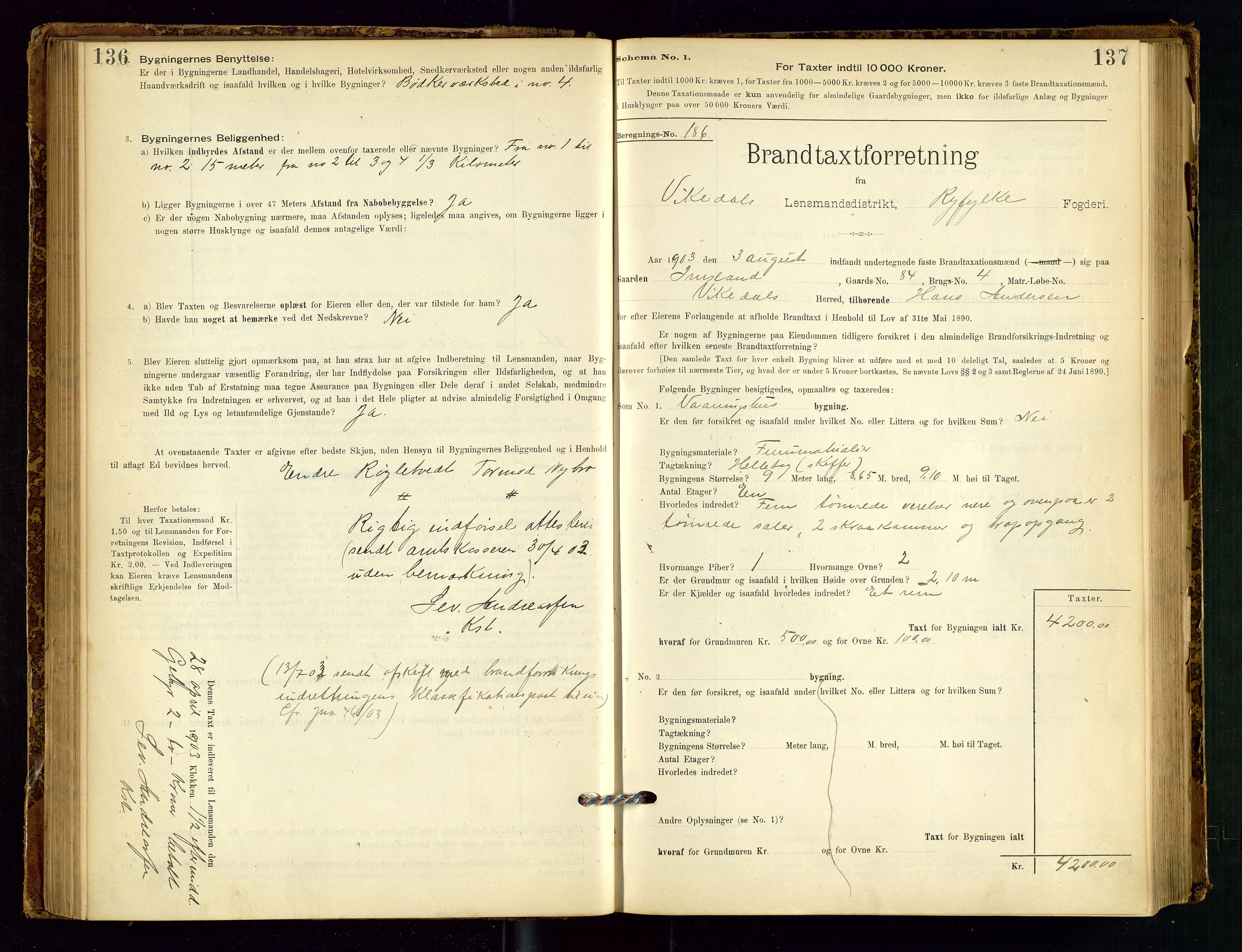 Vikedal lensmannskontor, AV/SAST-A-100179/Gob/L0004: Branntakstprotokoll, 1894-1952, p. 136-137