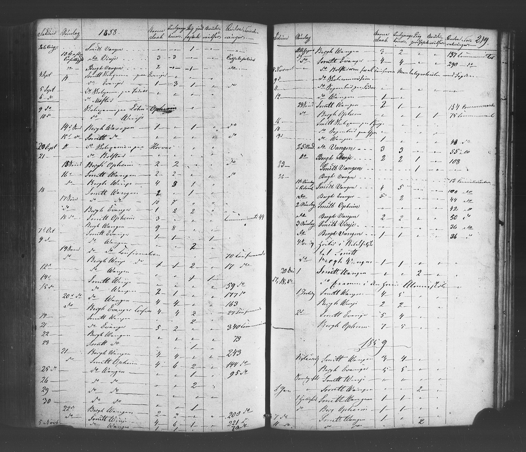 Voss sokneprestembete, AV/SAB-A-79001/H/Haa: Parish register (official) no. A 19, 1851-1886, p. 219