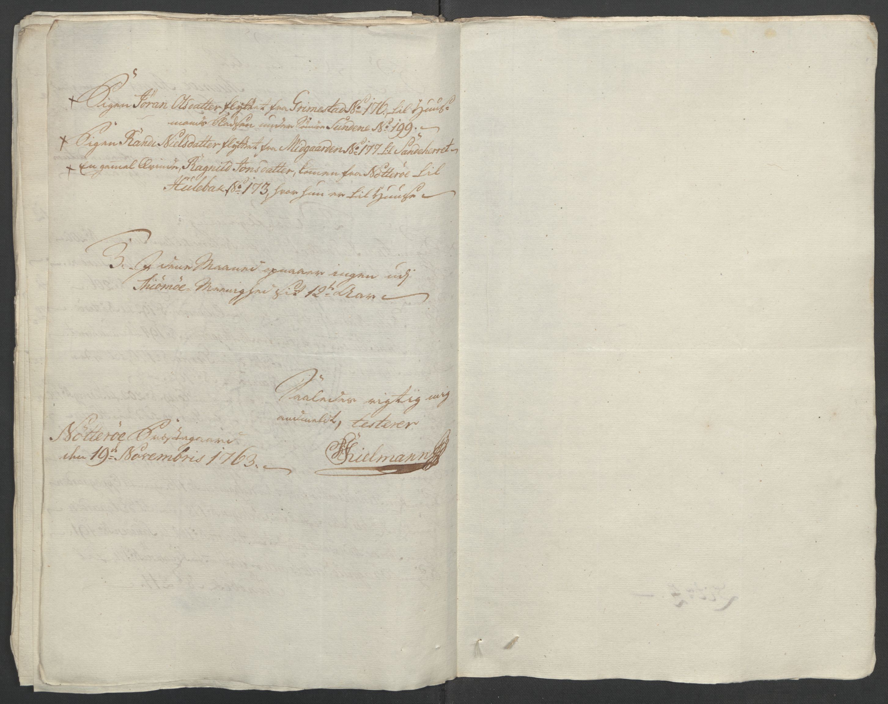 Rentekammeret inntil 1814, Reviderte regnskaper, Fogderegnskap, AV/RA-EA-4092/R33/L2033: Ekstraskatten Larvik grevskap, 1762-1764, p. 224