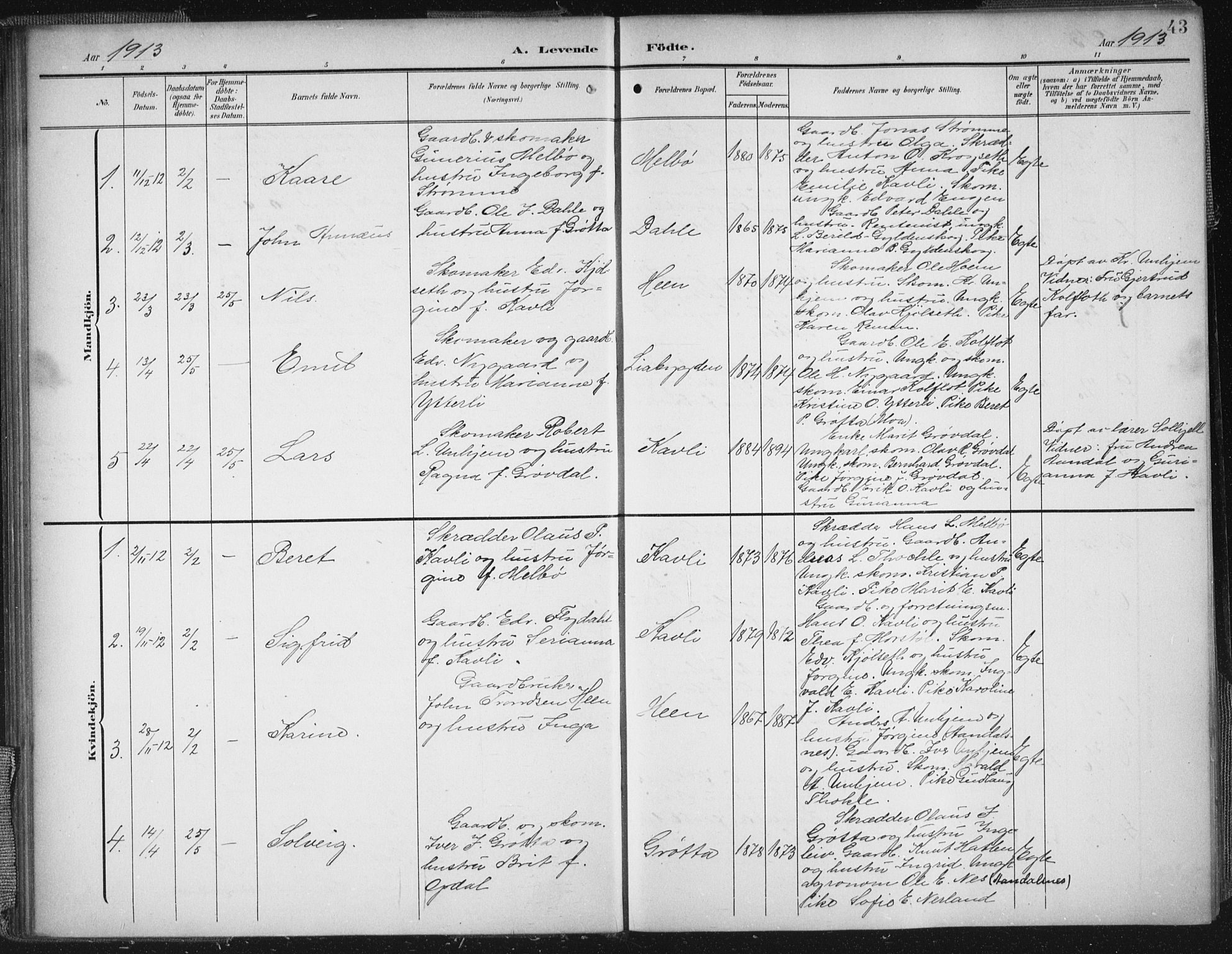 Ministerialprotokoller, klokkerbøker og fødselsregistre - Møre og Romsdal, SAT/A-1454/545/L0589: Parish register (copy) no. 545C03, 1902-1937, p. 43