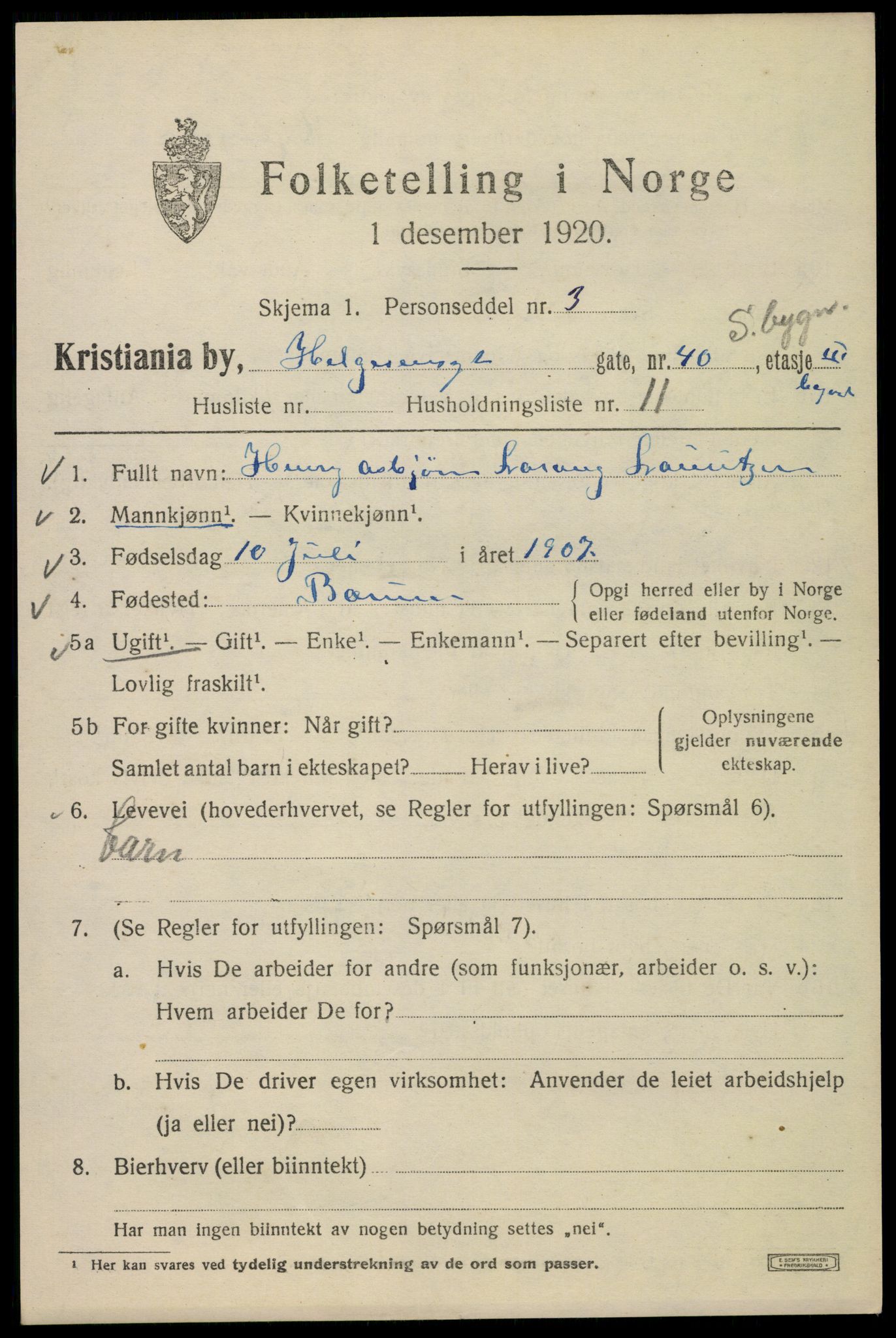 SAO, 1920 census for Kristiania, 1920, p. 285139