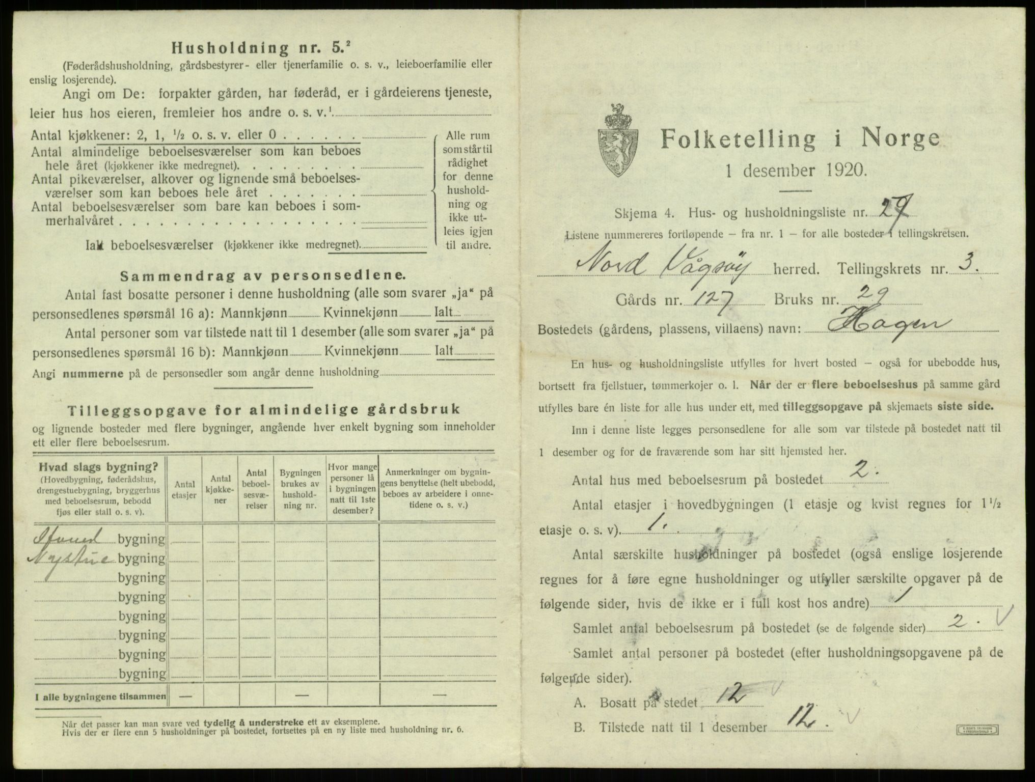 SAB, 1920 census for Nord-Vågsøy, 1920, p. 170