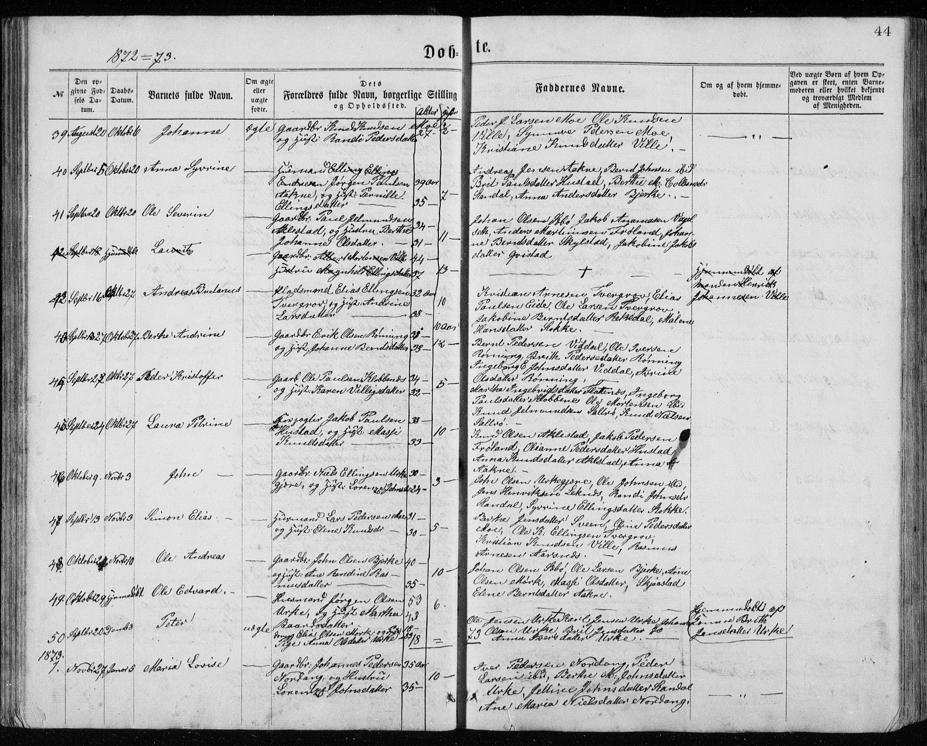 Ministerialprotokoller, klokkerbøker og fødselsregistre - Møre og Romsdal, AV/SAT-A-1454/515/L0214: Parish register (copy) no. 515C01, 1865-1883, p. 44