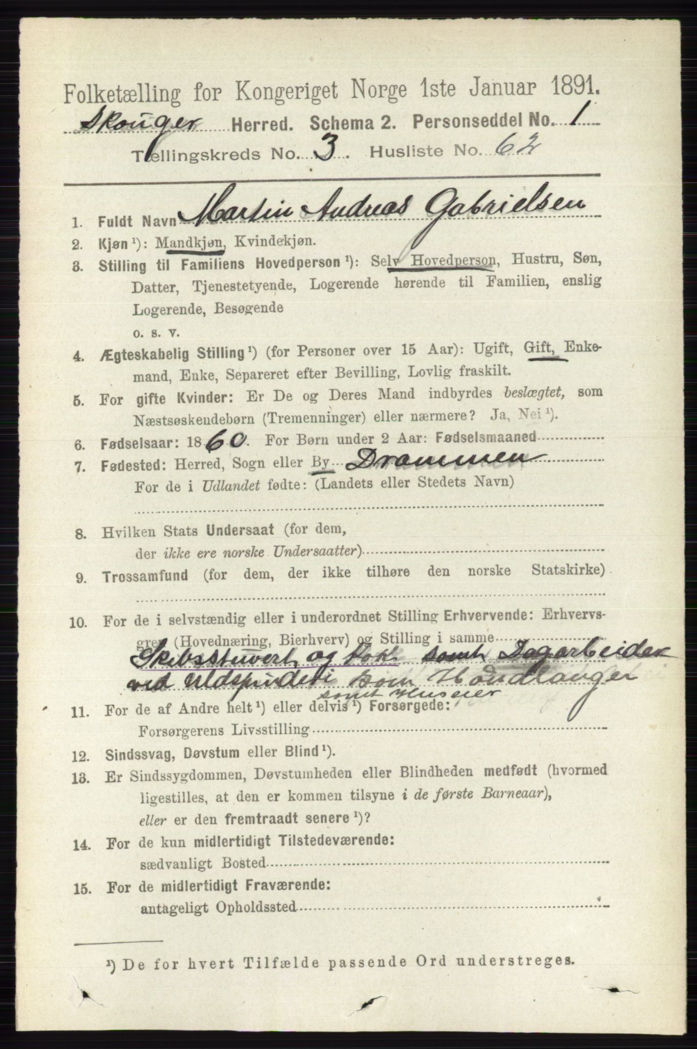 RA, 1891 census for 0712 Skoger, 1891, p. 2138