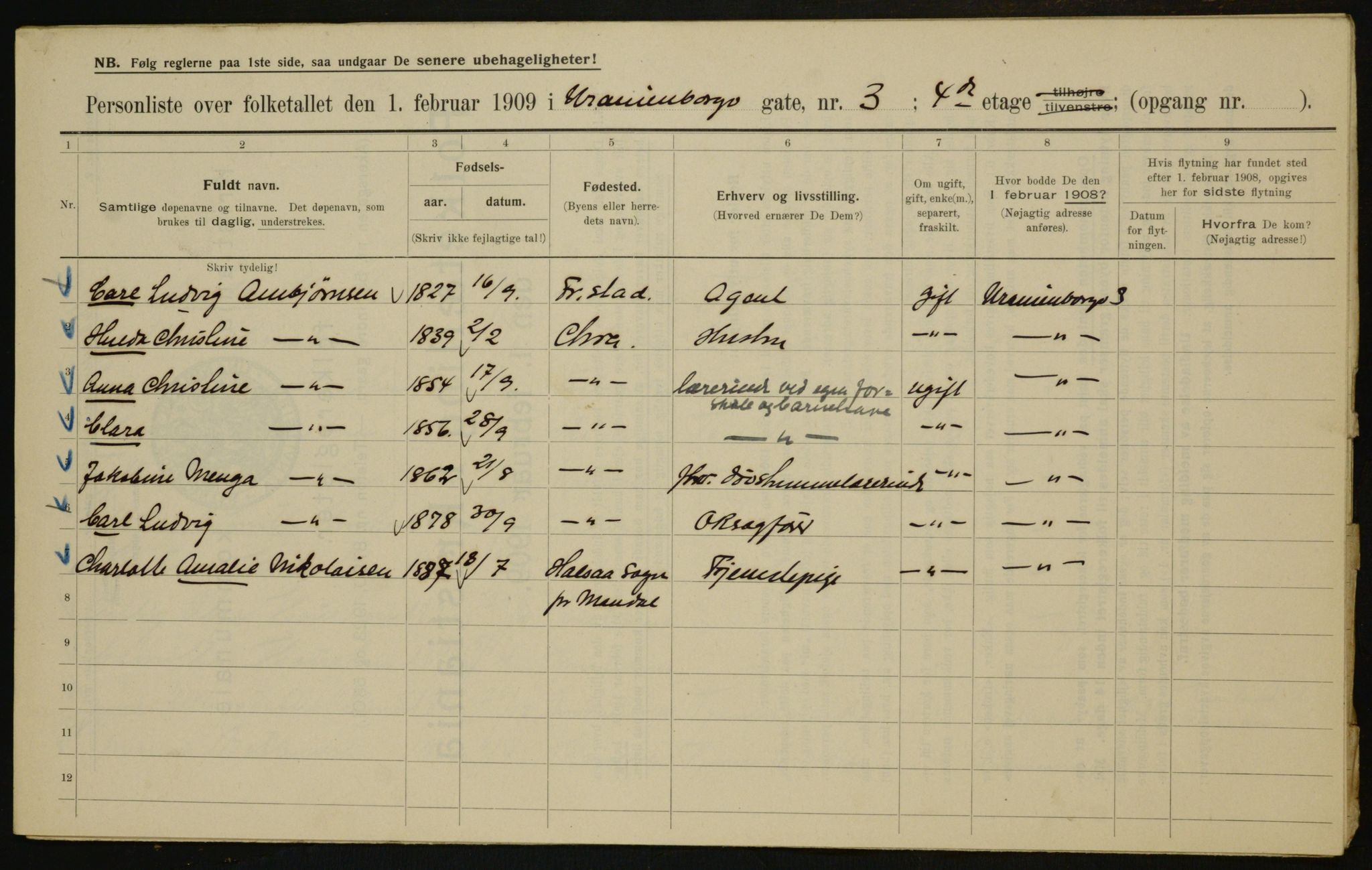 OBA, Municipal Census 1909 for Kristiania, 1909, p. 109179