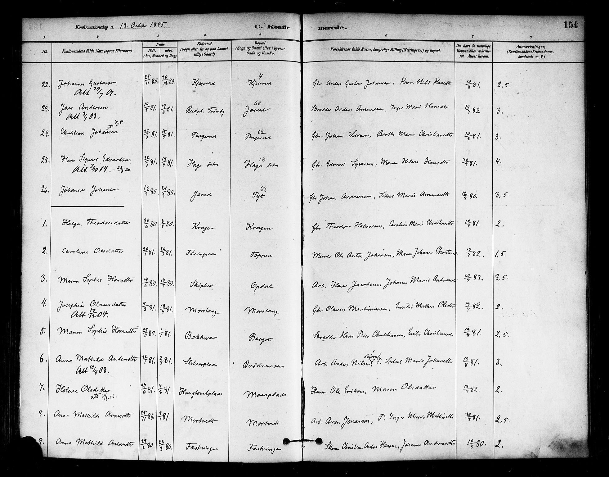 Eidsberg prestekontor Kirkebøker, AV/SAO-A-10905/F/Fa/L0012: Parish register (official) no. I 12, 1879-1901, p. 154