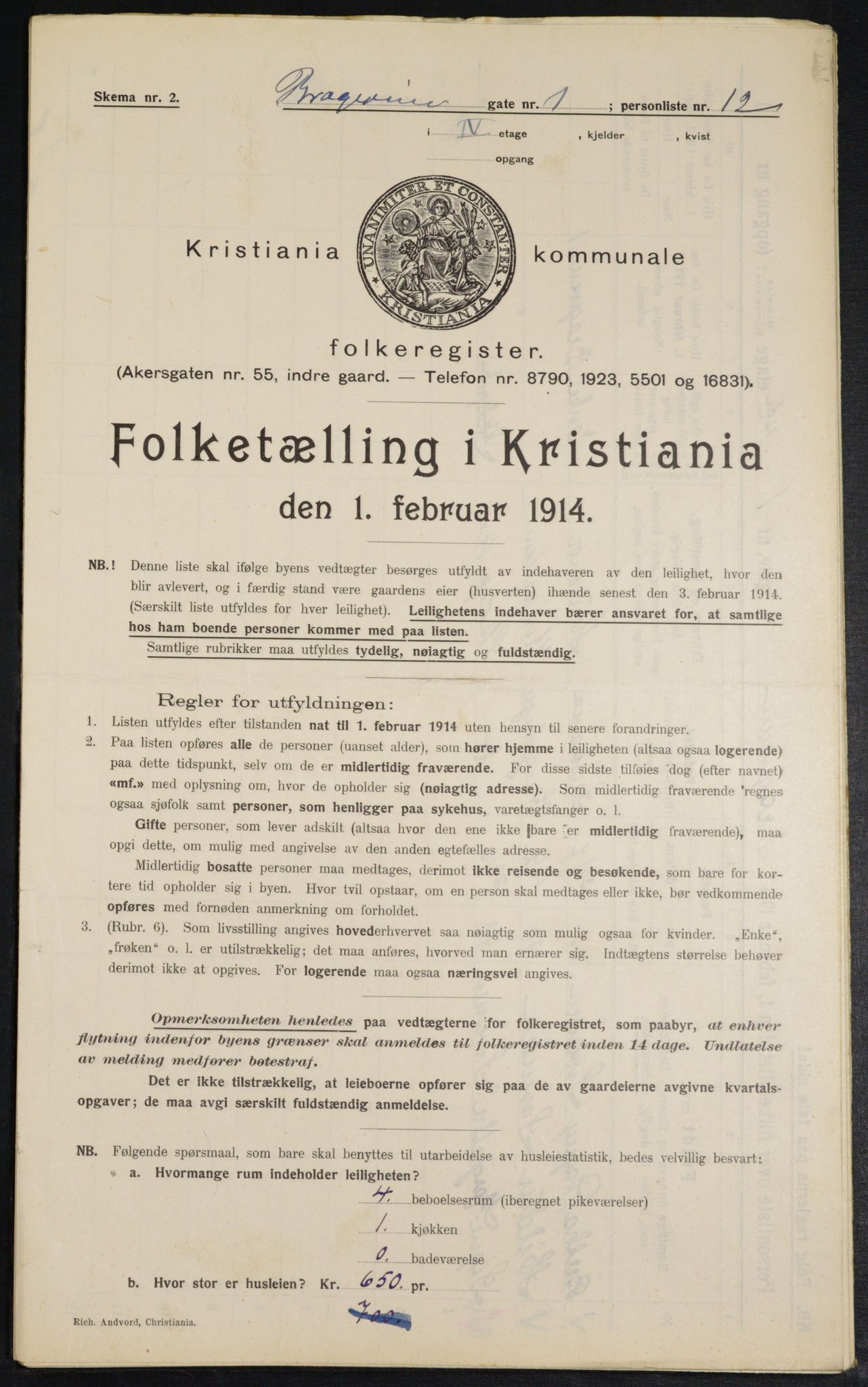 OBA, Municipal Census 1914 for Kristiania, 1914, p. 8052