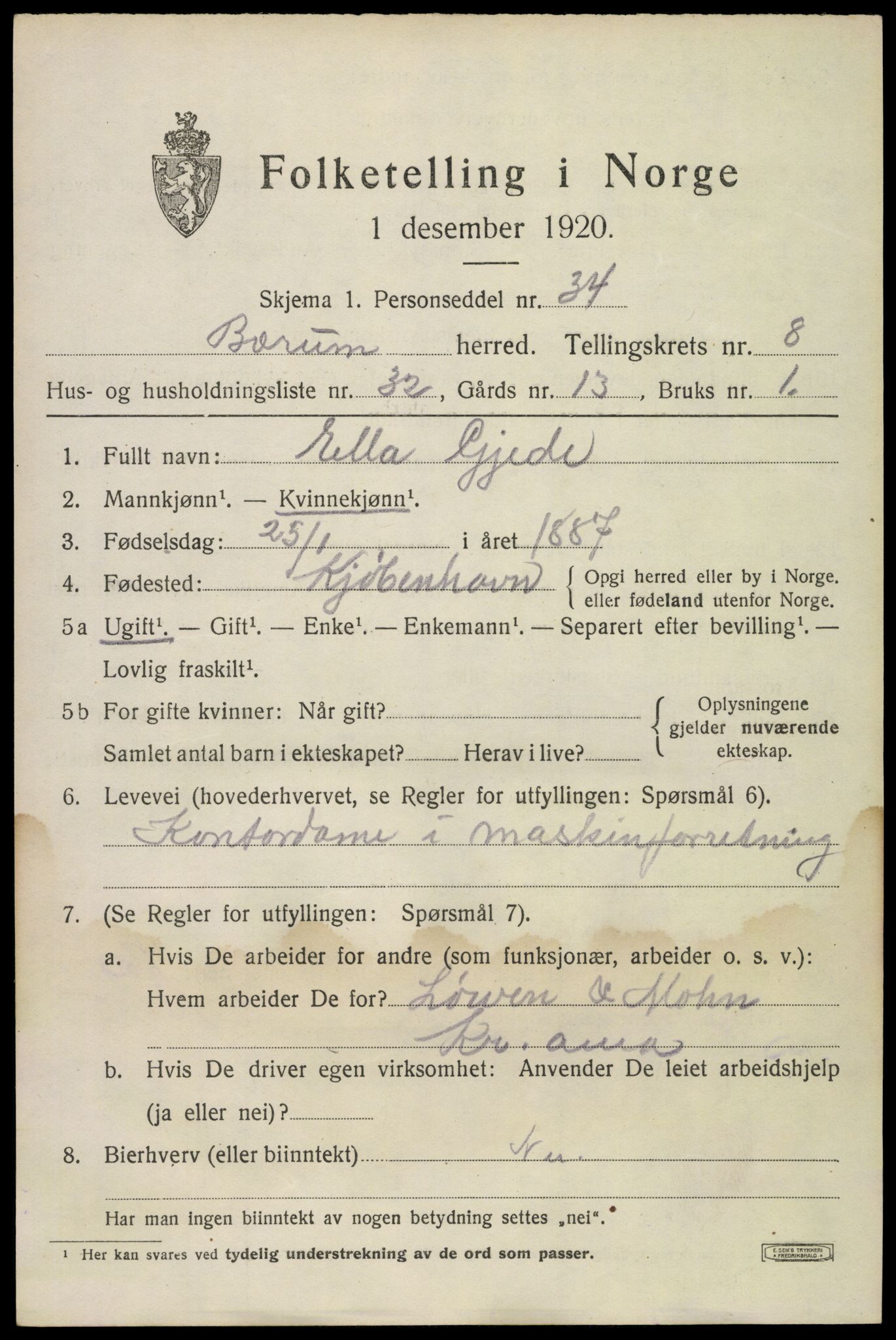 SAO, 1920 census for Bærum, 1920, p. 18914