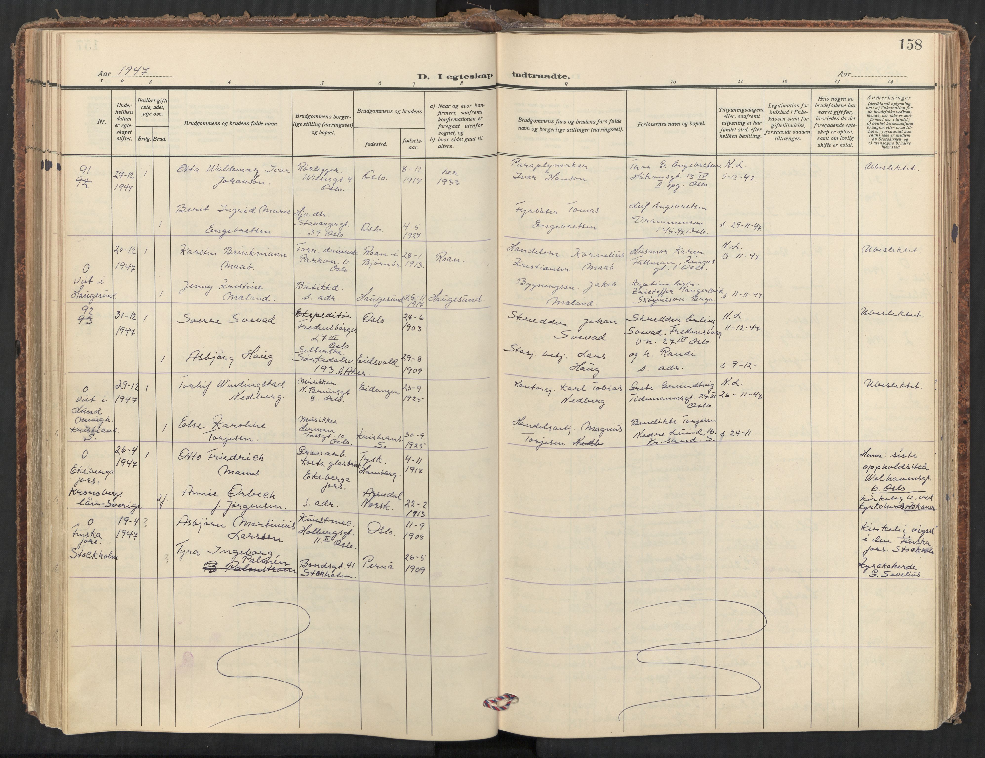 Trefoldighet prestekontor Kirkebøker, AV/SAO-A-10882/F/Fc/L0010: Parish register (official) no. III 10, 1936-1954, p. 158