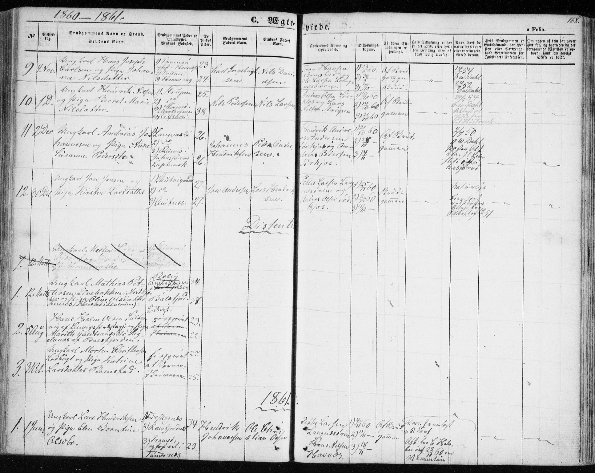 Balsfjord sokneprestembete, SATØ/S-1303/G/Ga/L0003kirke: Parish register (official) no. 3, 1856-1870, p. 168
