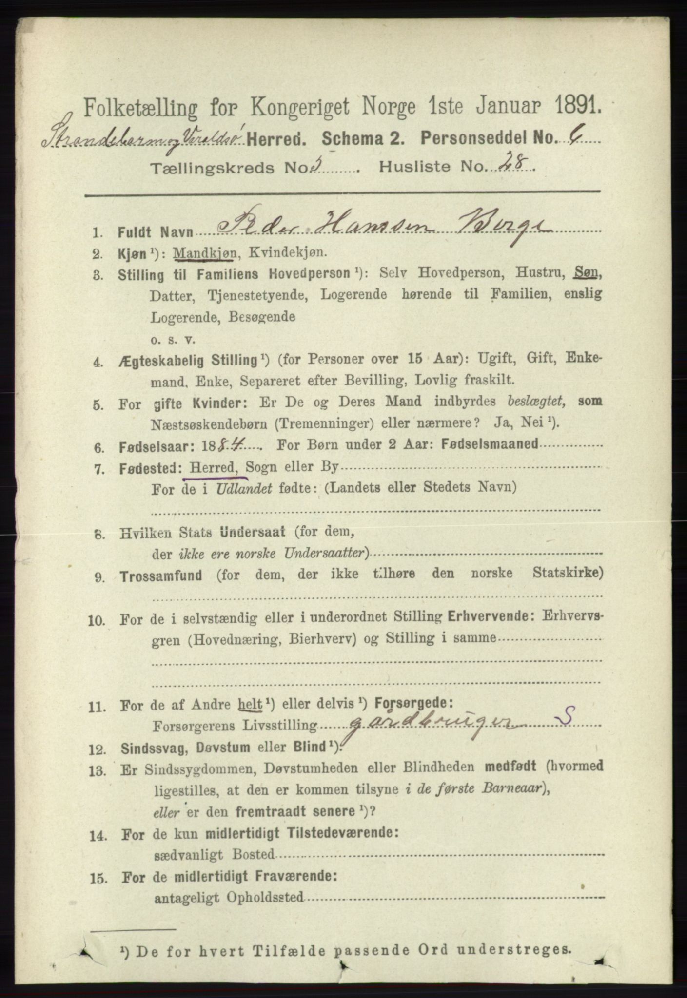 RA, 1891 census for 1226 Strandebarm og Varaldsøy, 1891, p. 2051