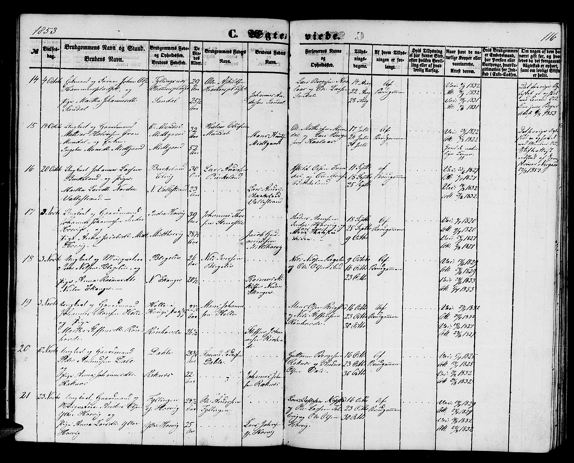 Hamre sokneprestembete, AV/SAB-A-75501/H/Ha/Hab: Parish register (copy) no. B 1, 1852-1863, p. 116