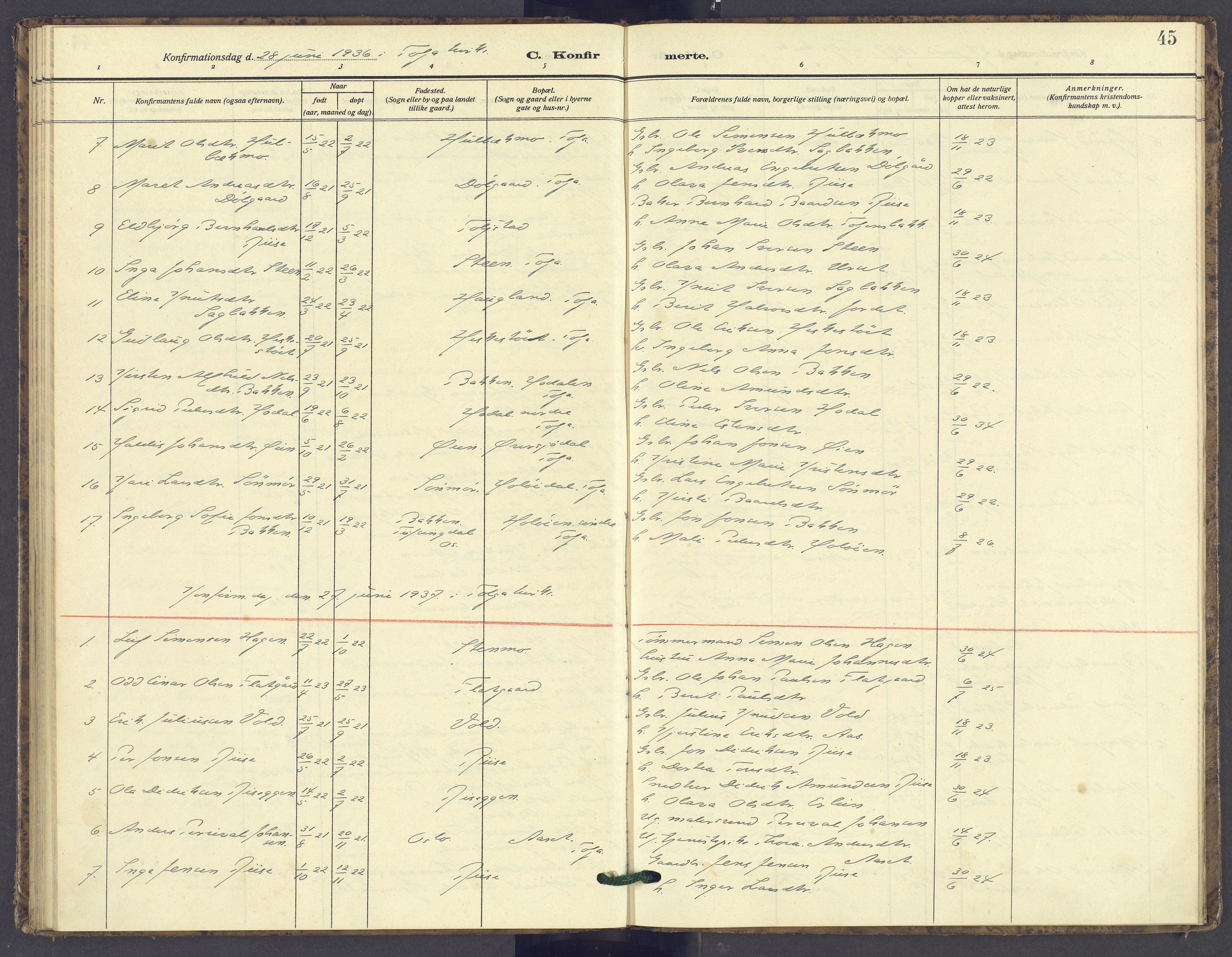 Tolga prestekontor, AV/SAH-PREST-062/K/L0016: Parish register (official) no. 16, 1908-1957, p. 45