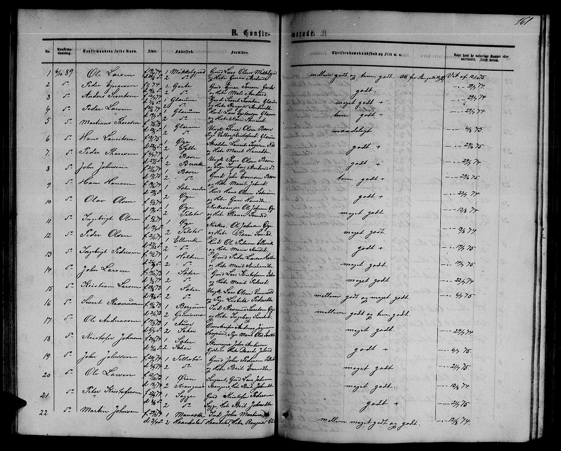 Ministerialprotokoller, klokkerbøker og fødselsregistre - Møre og Romsdal, SAT/A-1454/595/L1051: Parish register (copy) no. 595C03, 1866-1891, p. 161