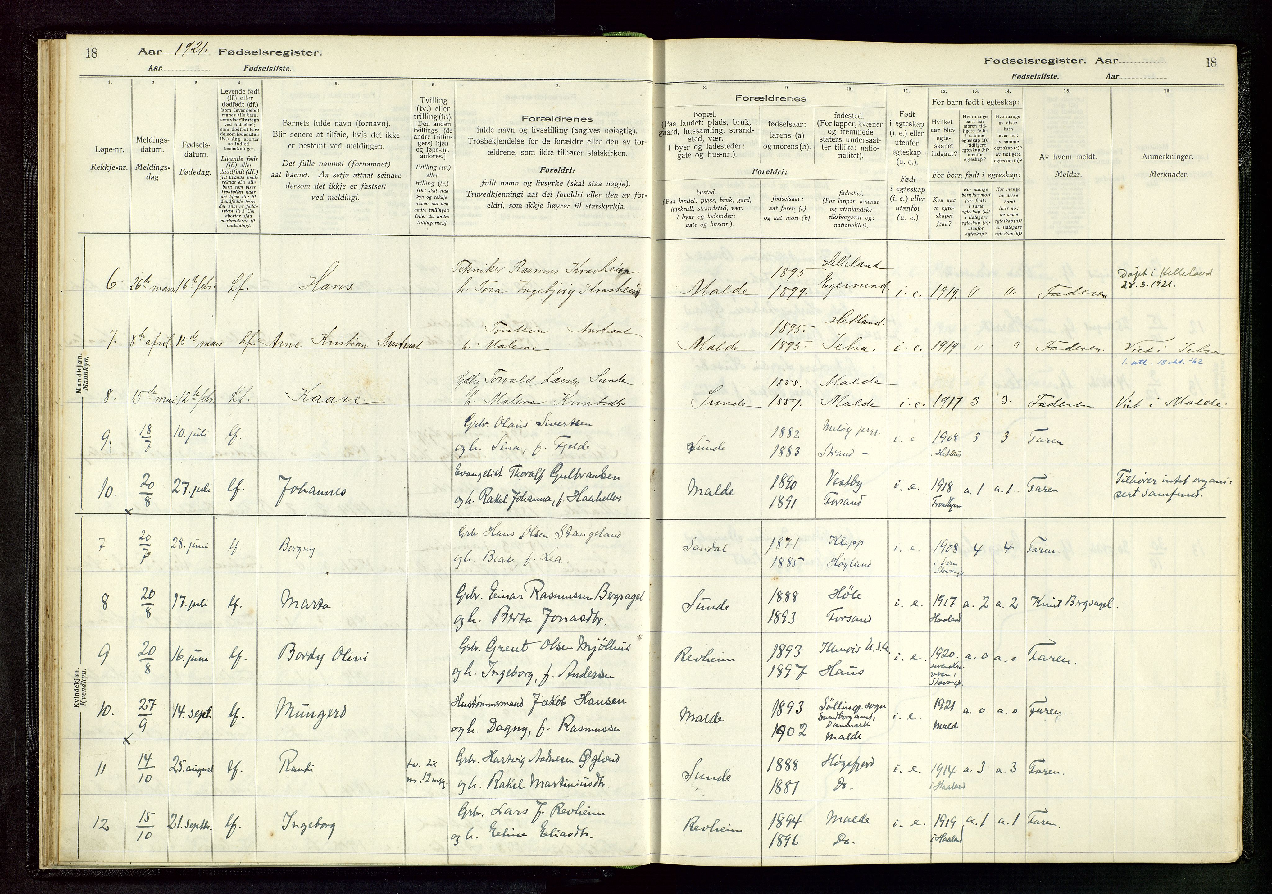 Håland sokneprestkontor, AV/SAST-A-101802/002/A/L0005: Birth register no. 5, 1916-1957, p. 18