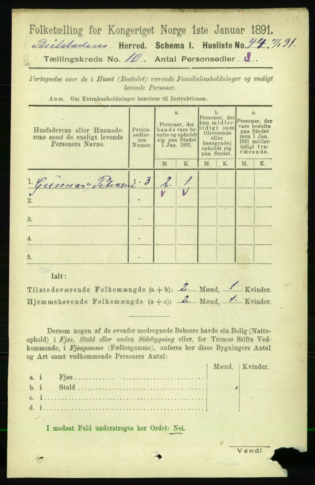 RA, 1891 census for 1727 Beitstad, 1891, p. 2729