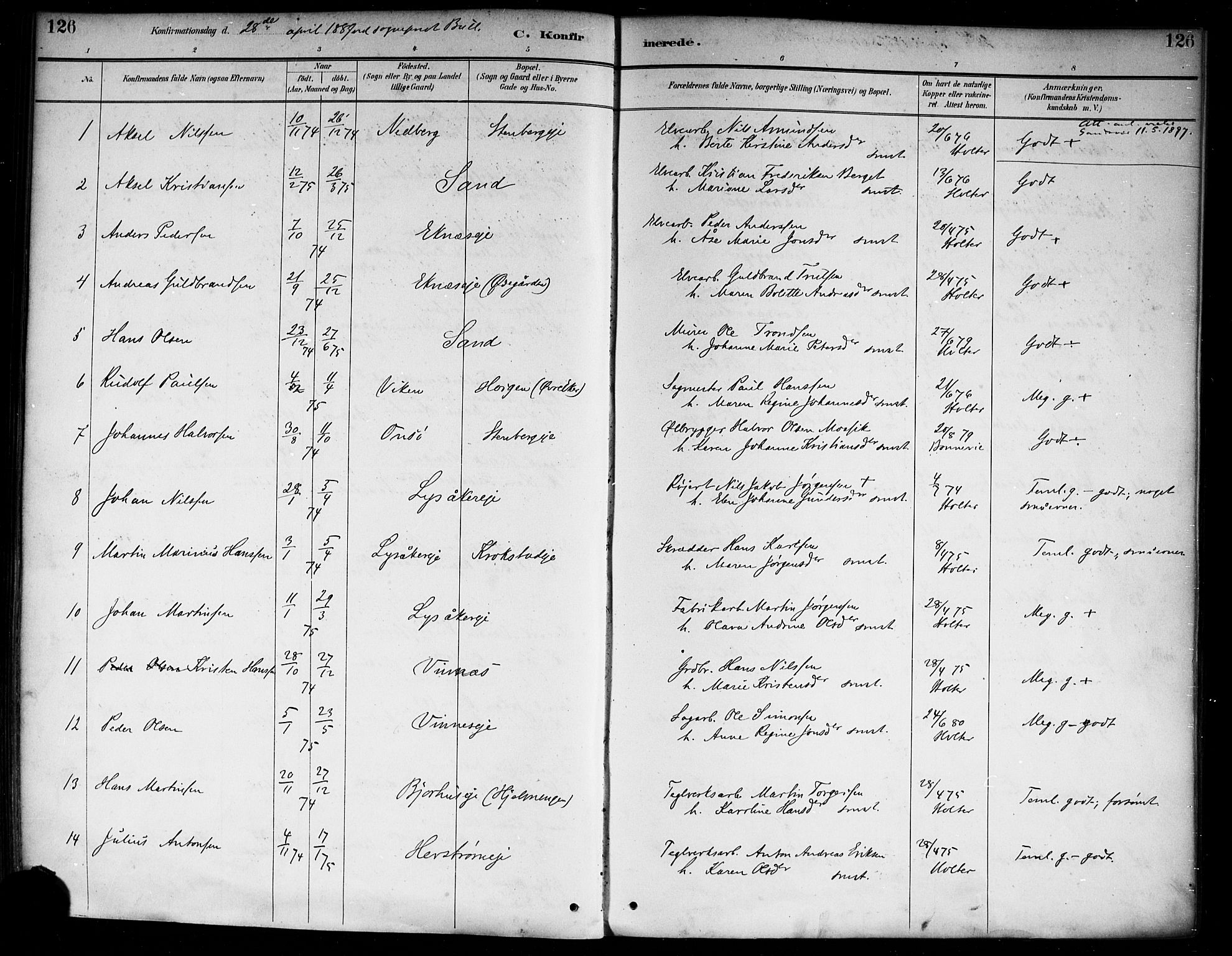 Nedre Eiker kirkebøker, AV/SAKO-A-612/F/Fa/L0003: Parish register (official) no. 3, 1885-1892, p. 126