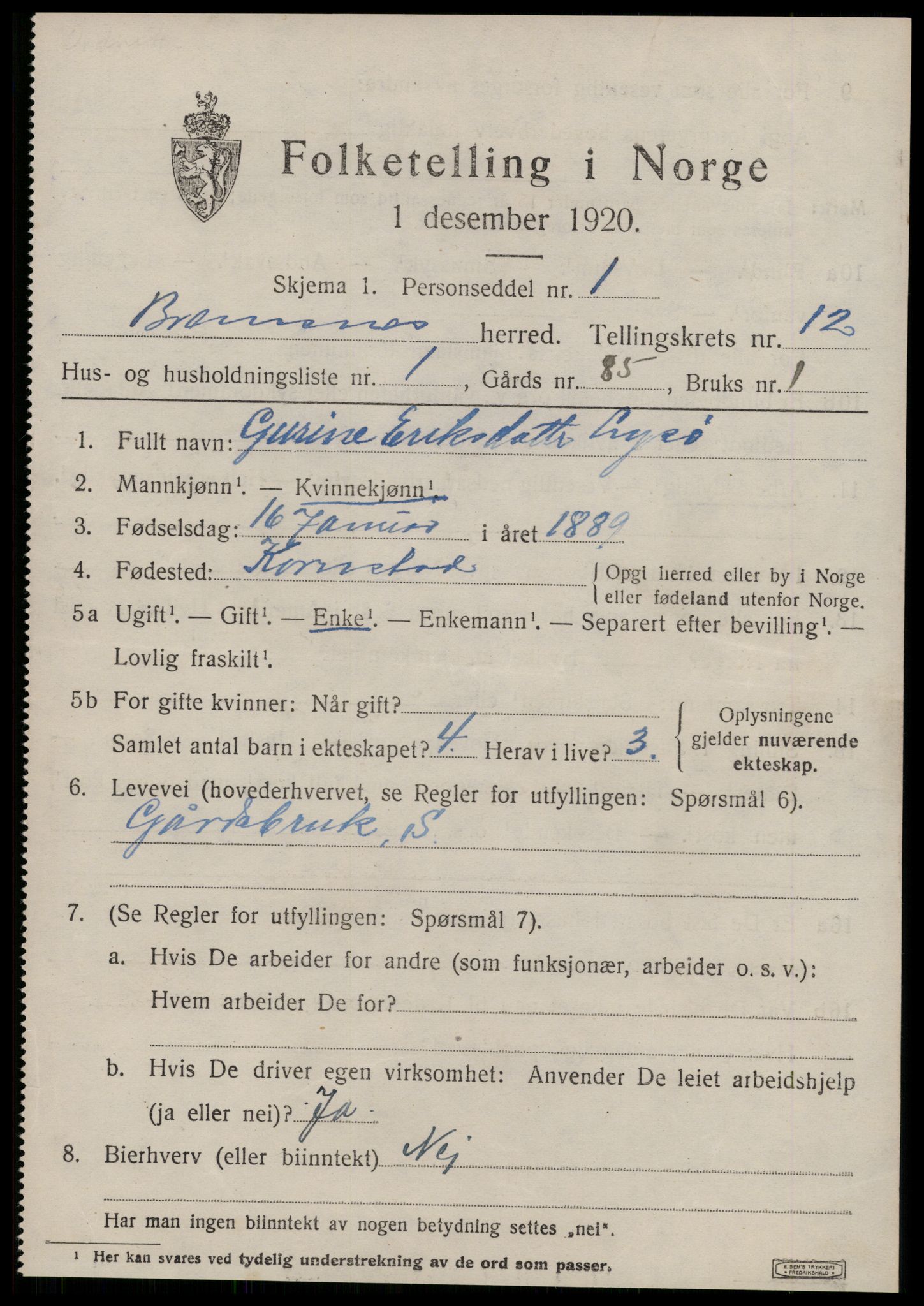 SAT, 1920 census for Bremsnes, 1920, p. 9627