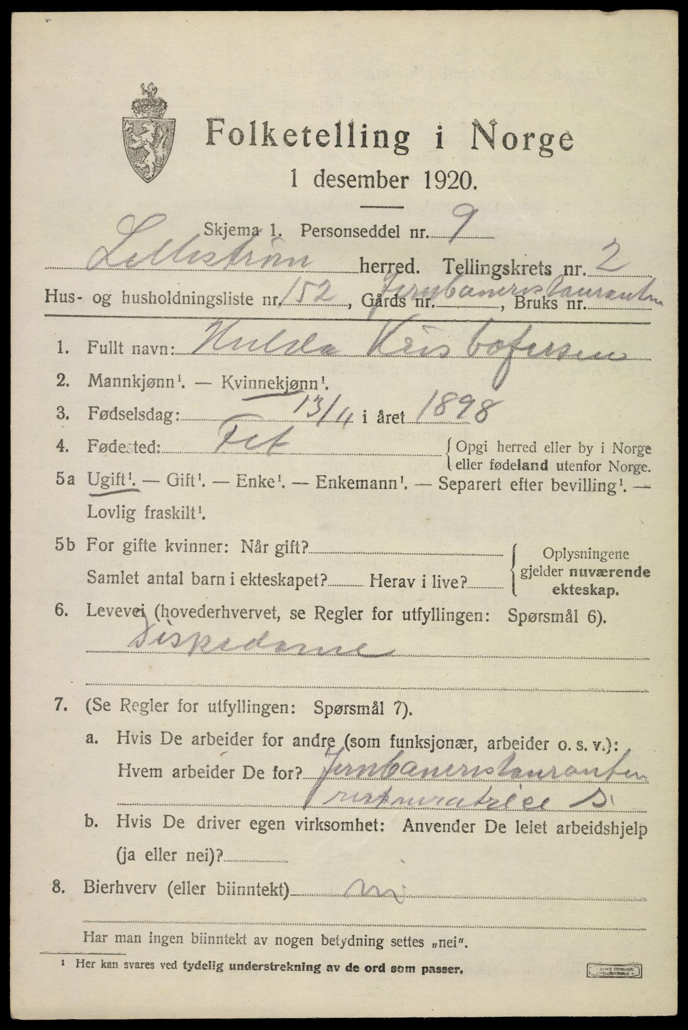 SAO, 1920 census for Lillestrøm, 1920, p. 7536