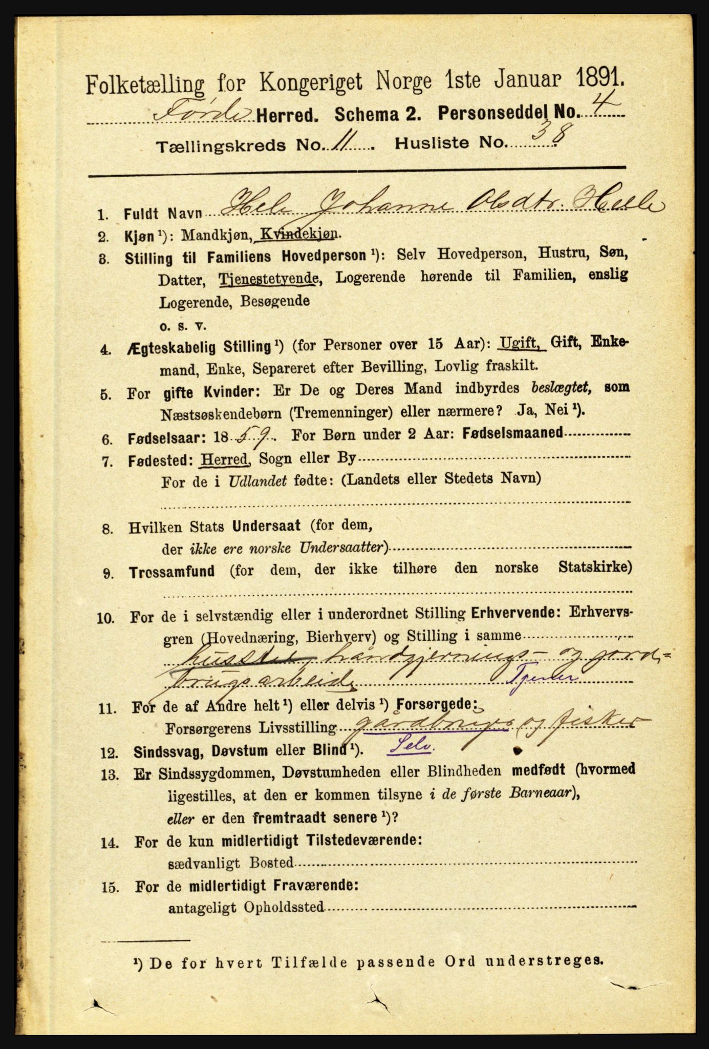 RA, 1891 census for 1432 Førde, 1891, p. 4225