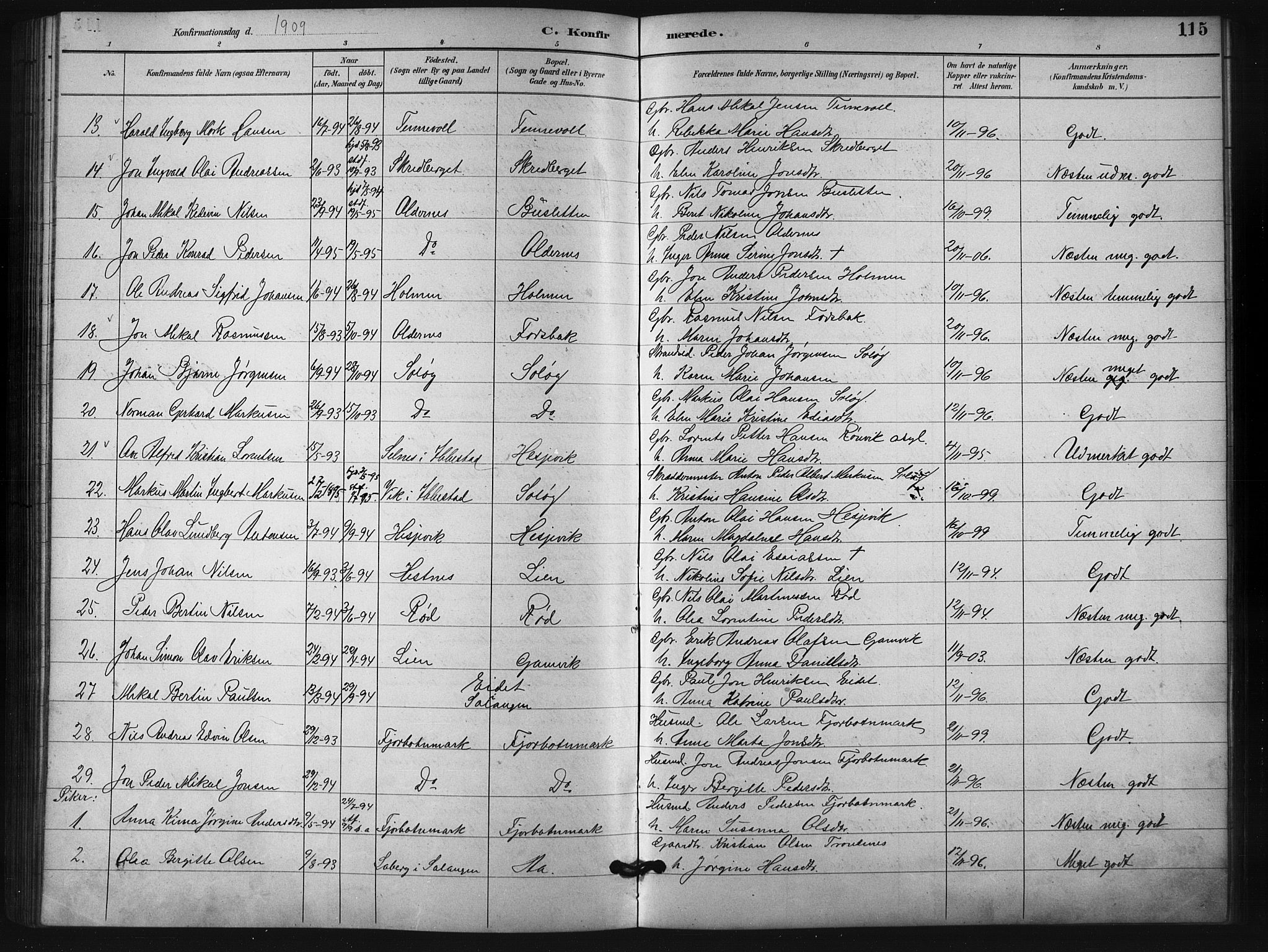 Salangen sokneprestembete, SATØ/S-1324/H/Ha/L0001klokker: Parish register (copy) no. 1, 1893-1910, p. 115
