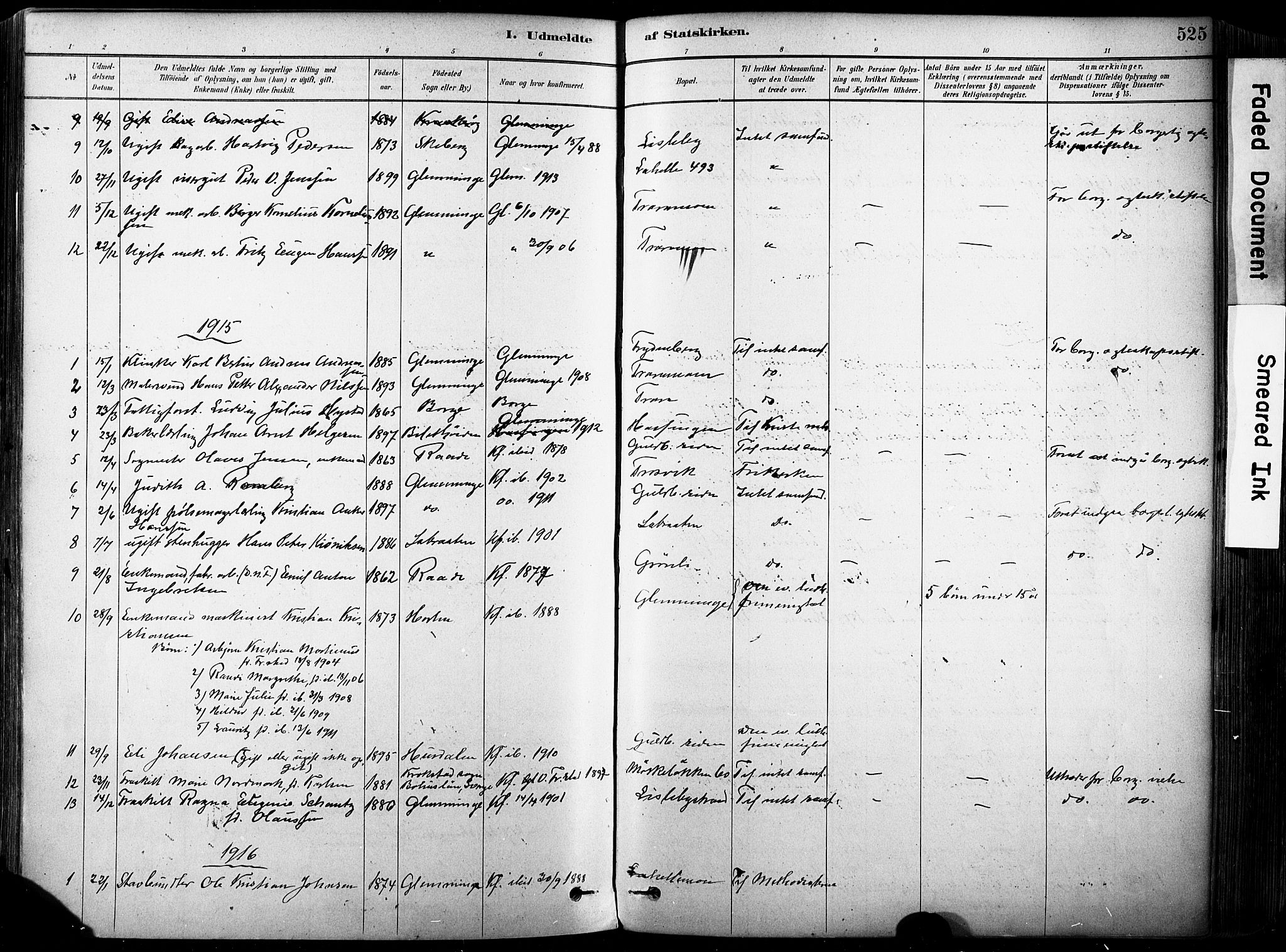 Glemmen prestekontor Kirkebøker, SAO/A-10908/F/Fa/L0012: Parish register (official) no. 12, 1878-1973, p. 525