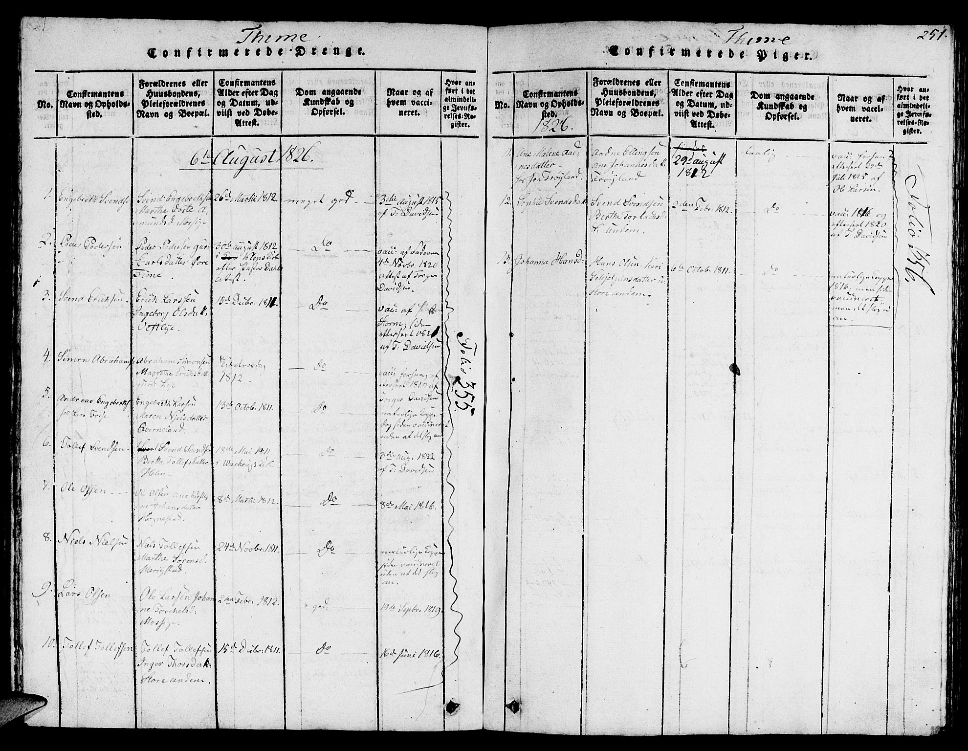 Lye sokneprestkontor, AV/SAST-A-101794/001/30BB/L0001: Parish register (copy) no. B 1 /1, 1816-1826, p. 251