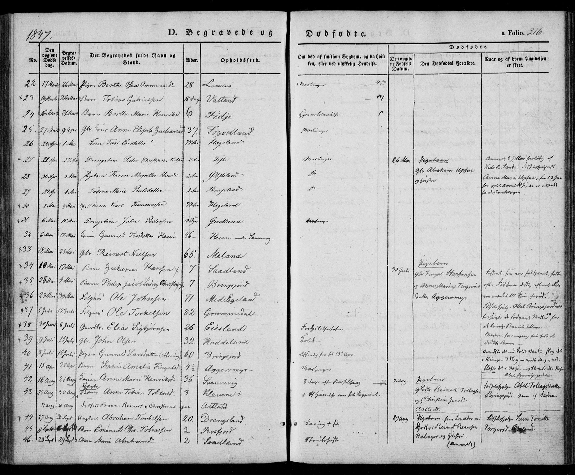 Lyngdal sokneprestkontor, AV/SAK-1111-0029/F/Fa/Fac/L0008: Parish register (official) no. A 8, 1837-1852, p. 216