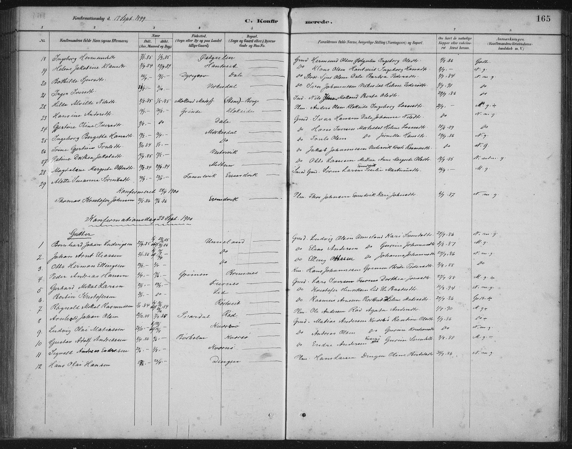 Gulen sokneprestembete, AV/SAB-A-80201/H/Hab/Habb/L0003: Parish register (copy) no. B 3, 1884-1907, p. 165