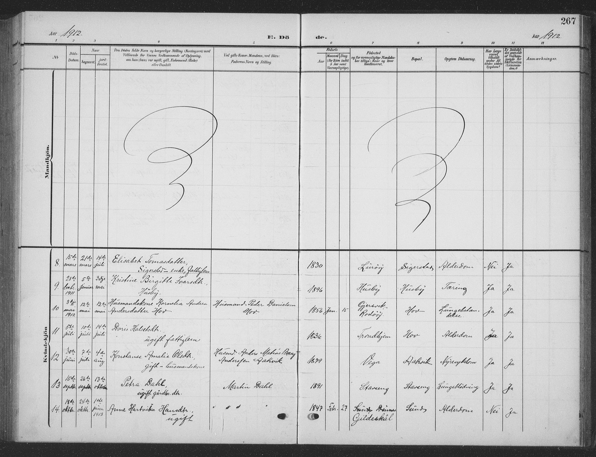 Ministerialprotokoller, klokkerbøker og fødselsregistre - Nordland, AV/SAT-A-1459/835/L0533: Parish register (copy) no. 835C05, 1906-1939, p. 267