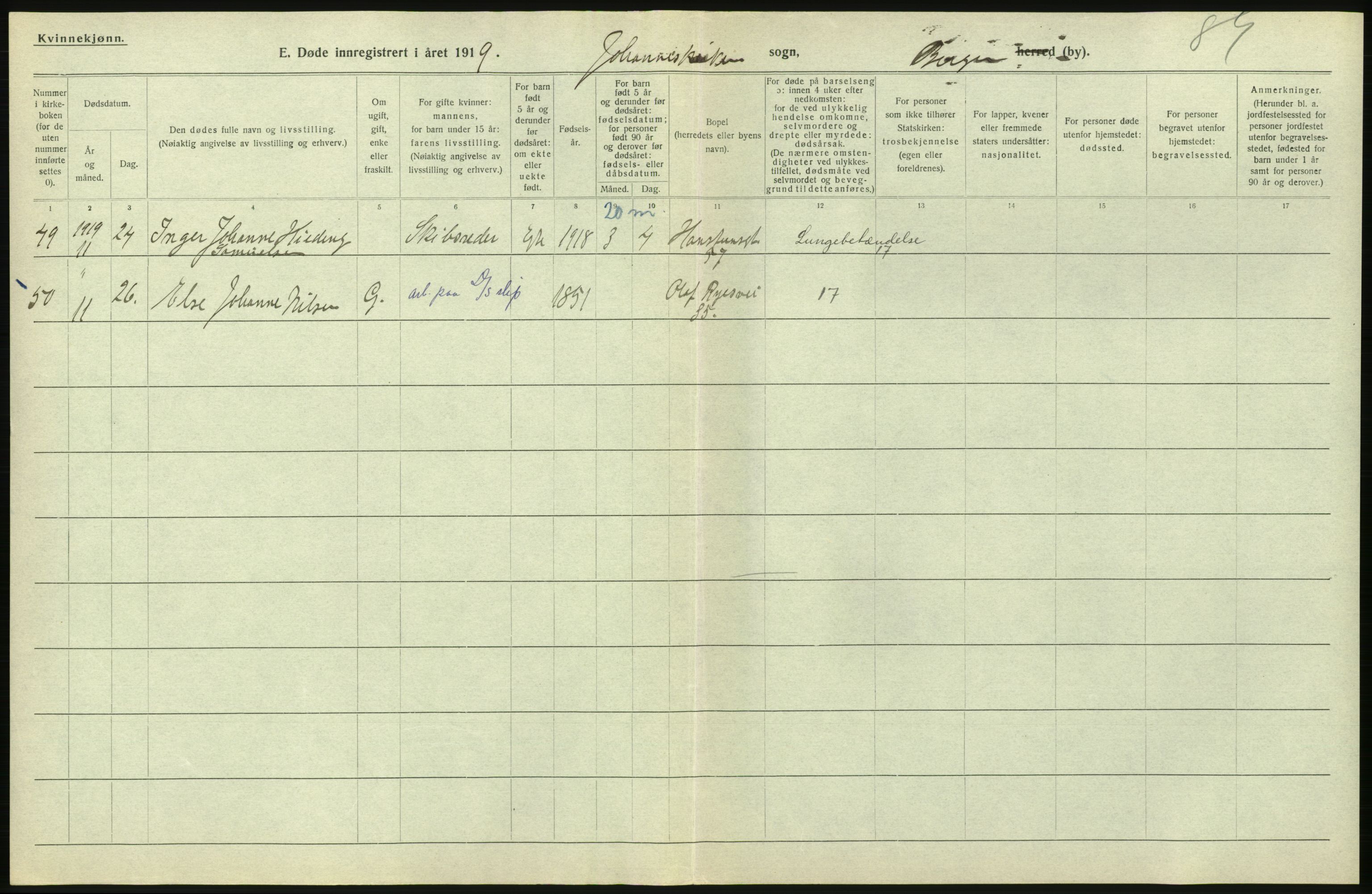 Statistisk sentralbyrå, Sosiodemografiske emner, Befolkning, RA/S-2228/D/Df/Dfb/Dfbi/L0035: Bergen: Gifte, døde, dødfødte., 1919, p. 610