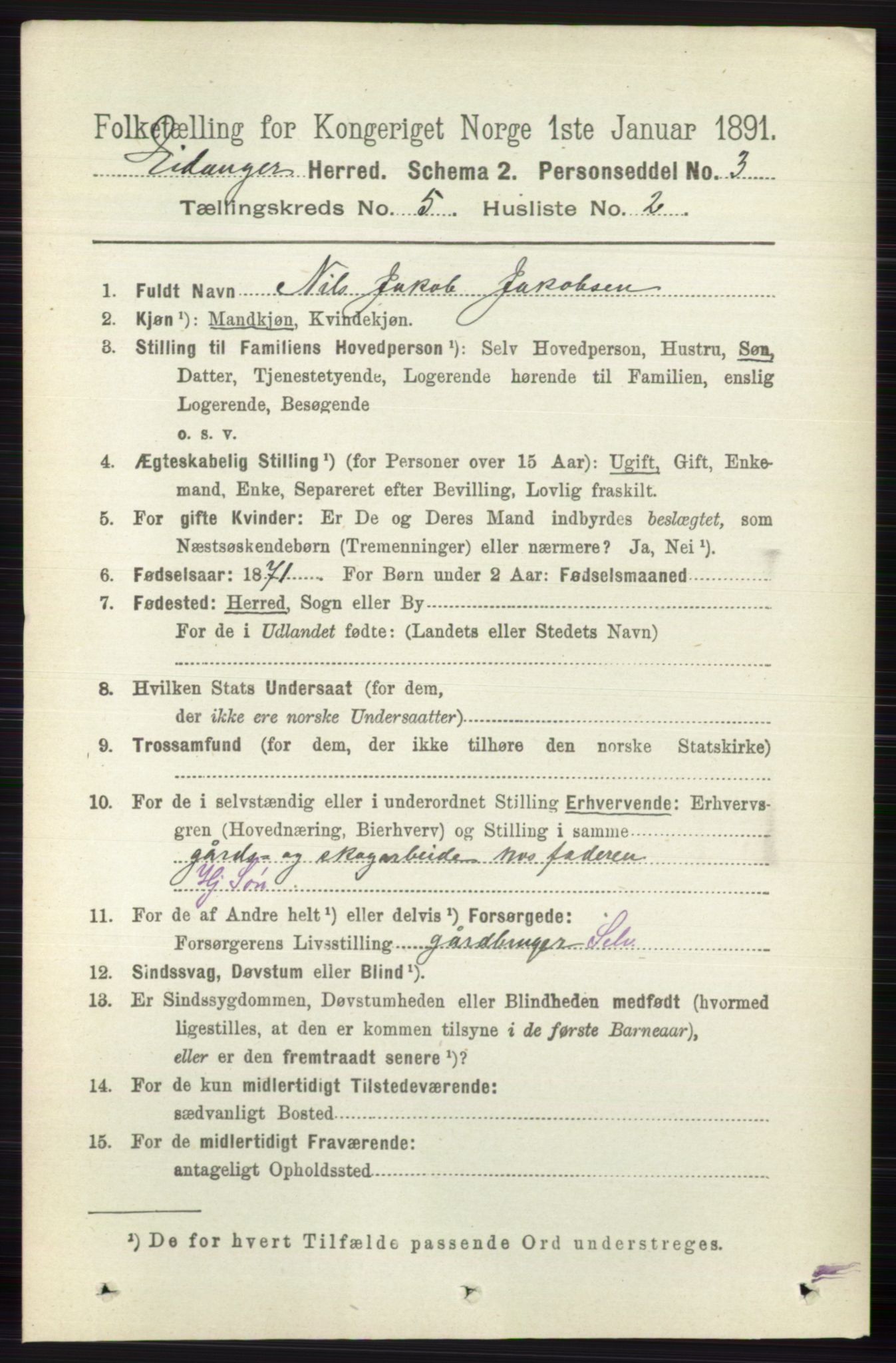 RA, 1891 census for 0813 Eidanger, 1891, p. 2275