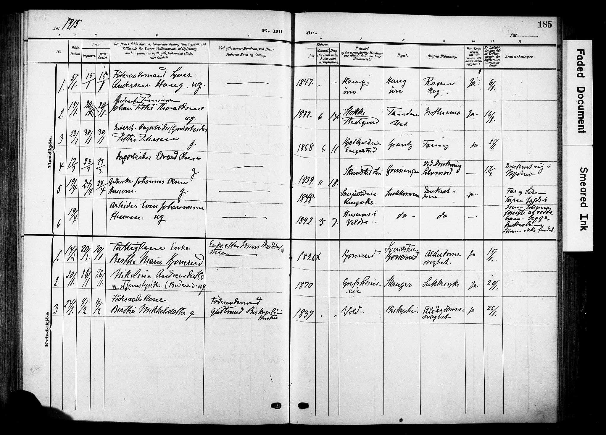Nes prestekontor, Hedmark, SAH/PREST-020/K/Ka/L0014: Parish register (official) no. 14, 1906-1929, p. 185