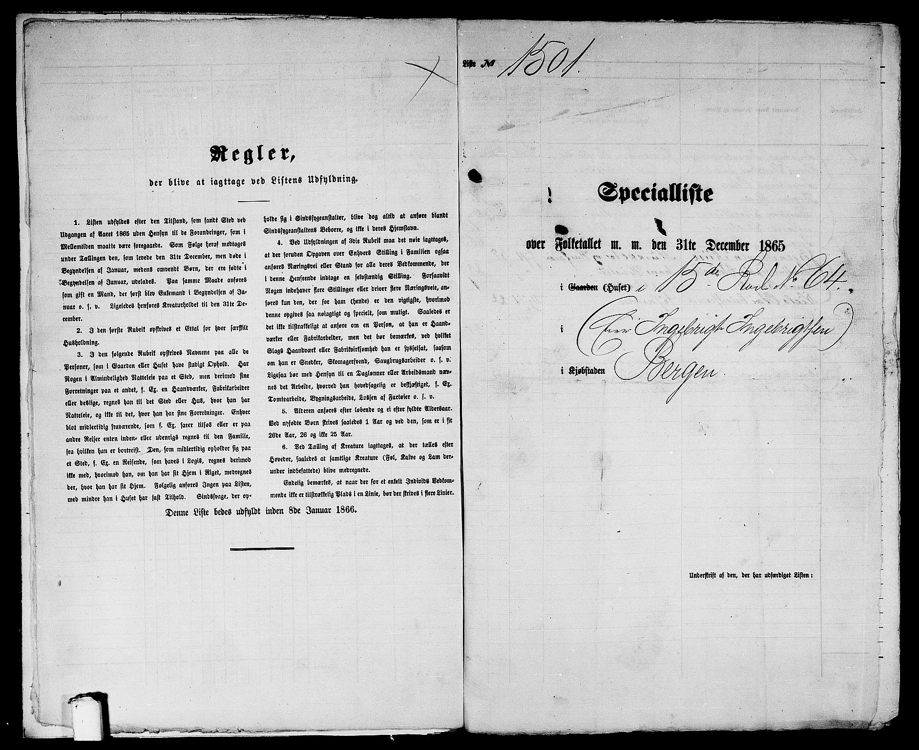 RA, 1865 census for Bergen, 1865, p. 3070